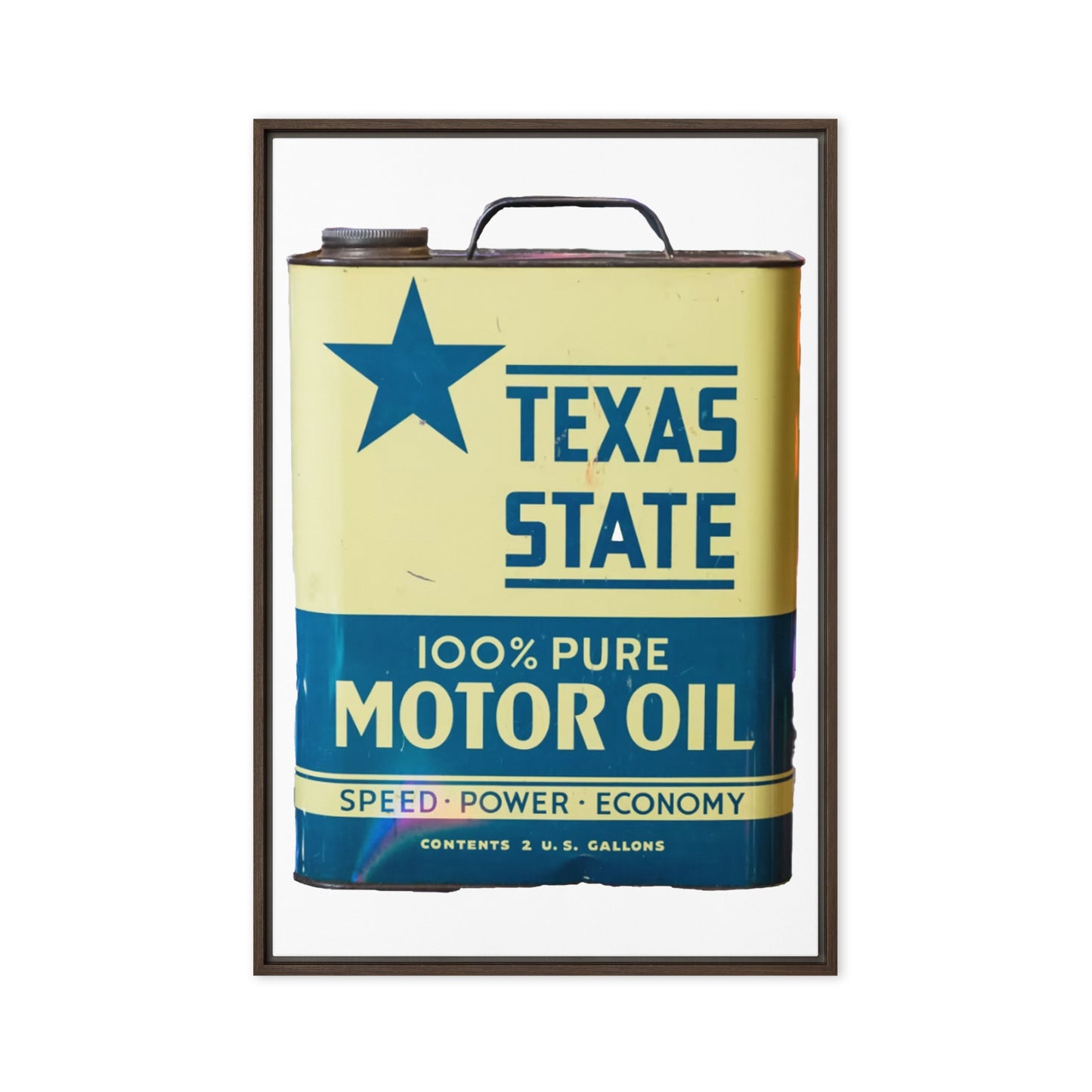 Texas State Motor Oil Steel Gallon Design on Framed canvas