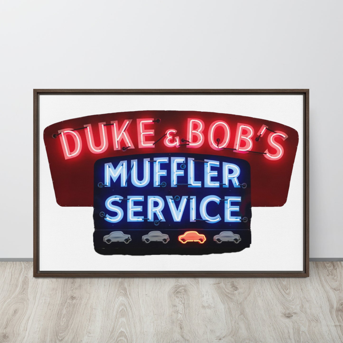 Duke + Bob Retro Neon Style Framed canvas