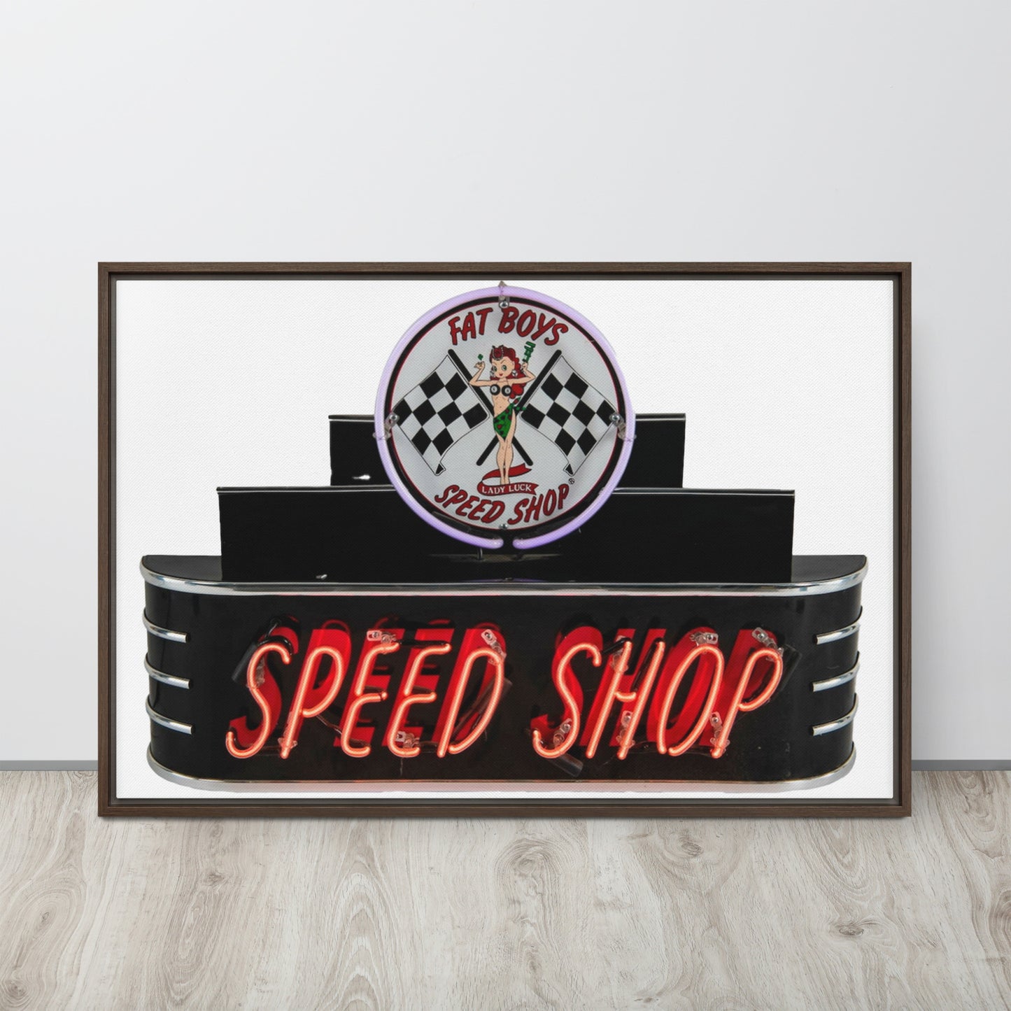 Vintage Neon Speed Shop Sign Framed canvas