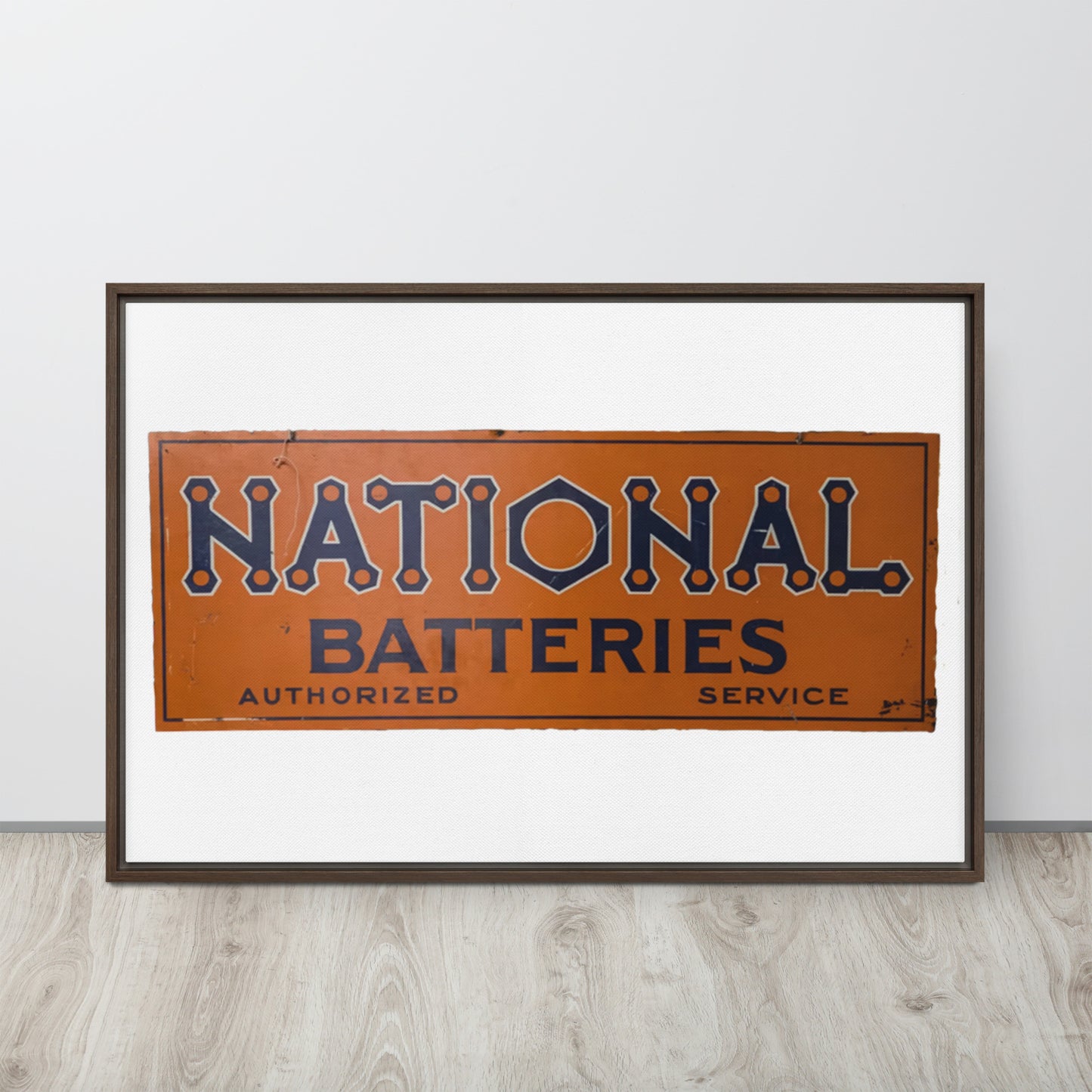 Retro National Battery Sign Patina Style Framed canvas