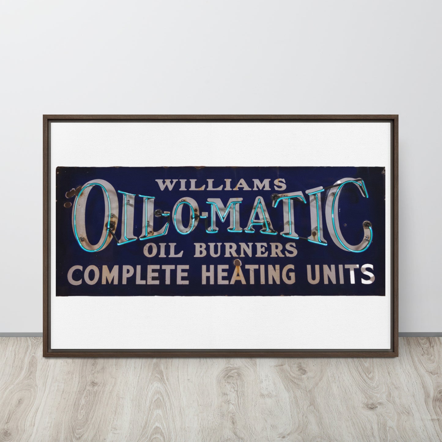 Vintage Oil O Matic Heating Neon Style Framed canvas