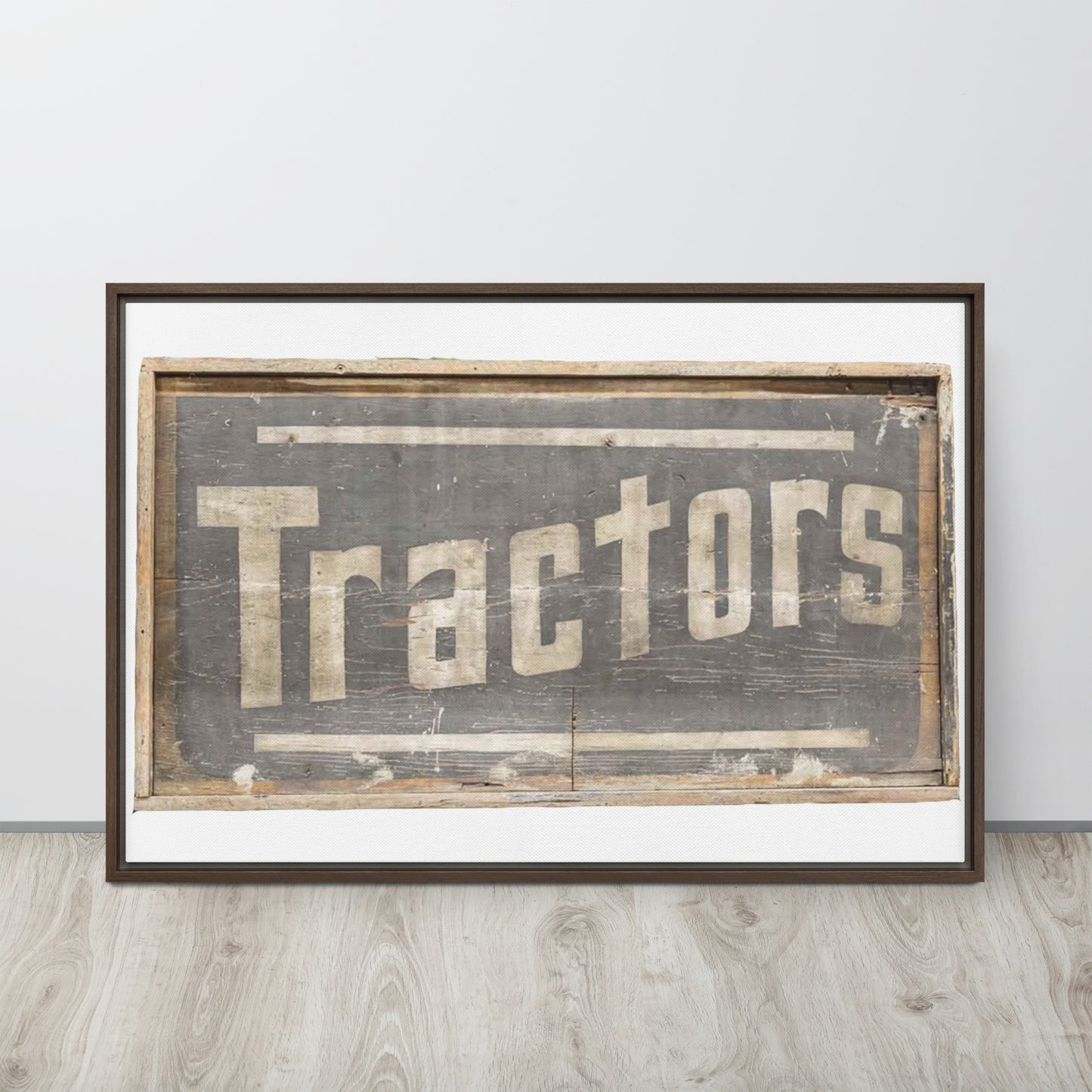 Retro Tractors Sign Wood Style Framed canvas