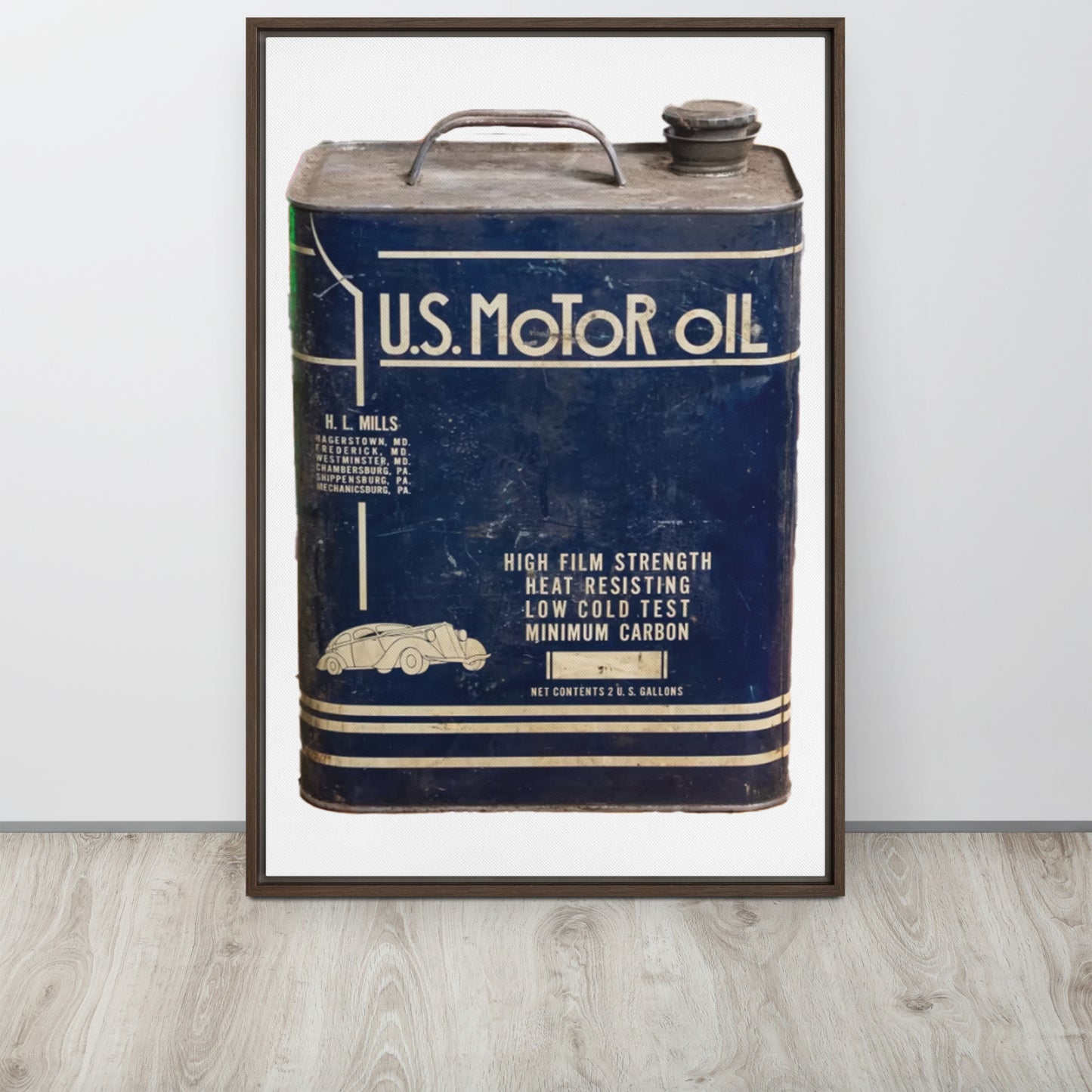 Vintage US Motor Oil Steel Gallon Style Framed canvas