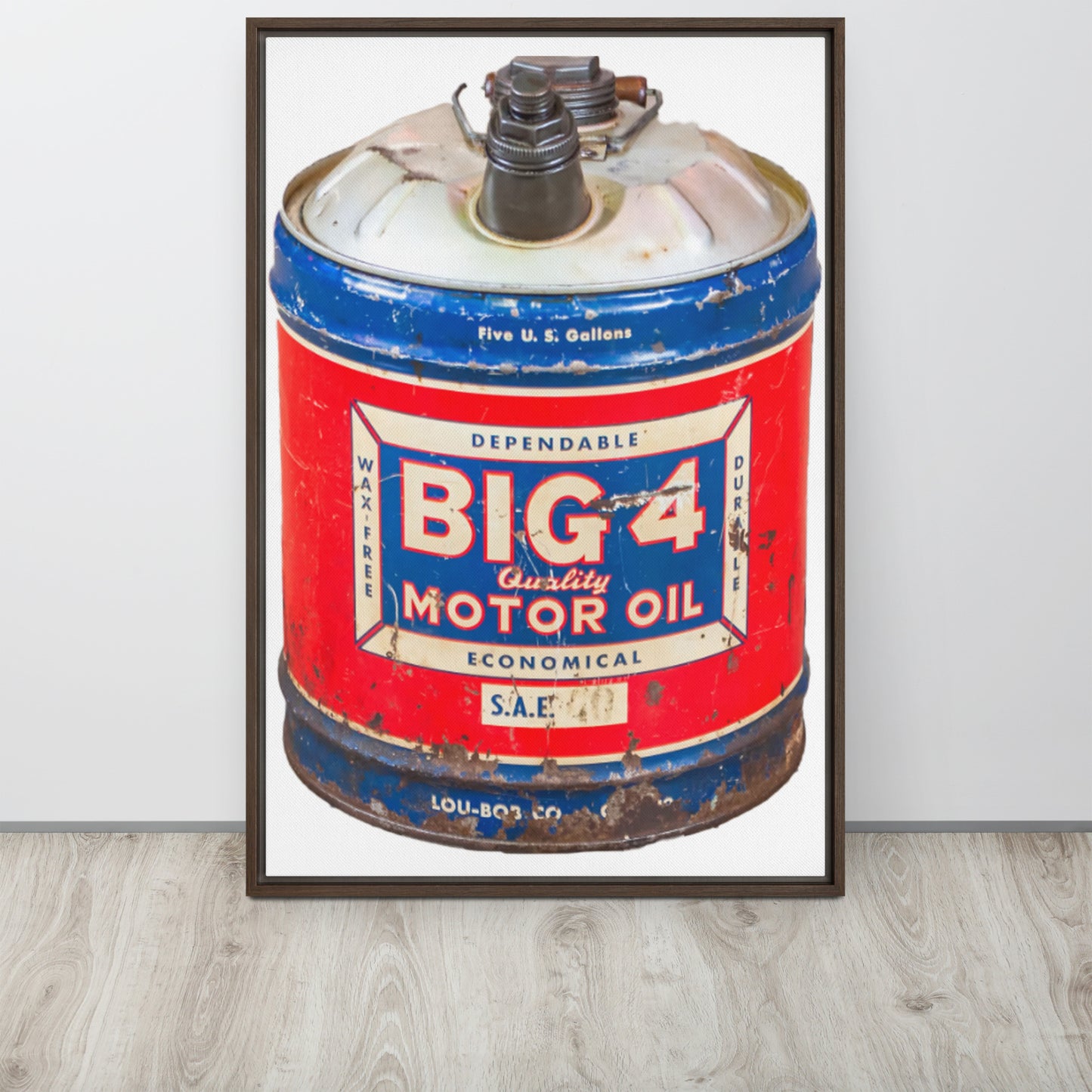 Vintage Motor Oil Steel Gallon Style Framed canvas