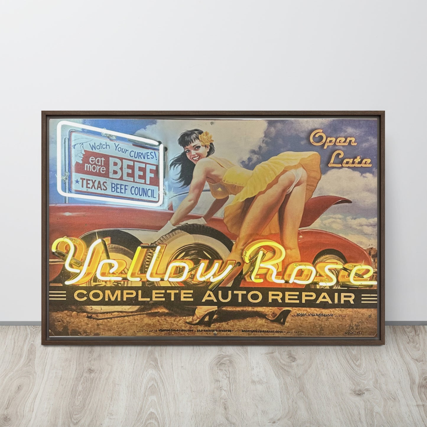 Vintage Auto Repair Neon Sign Style Framed canvas