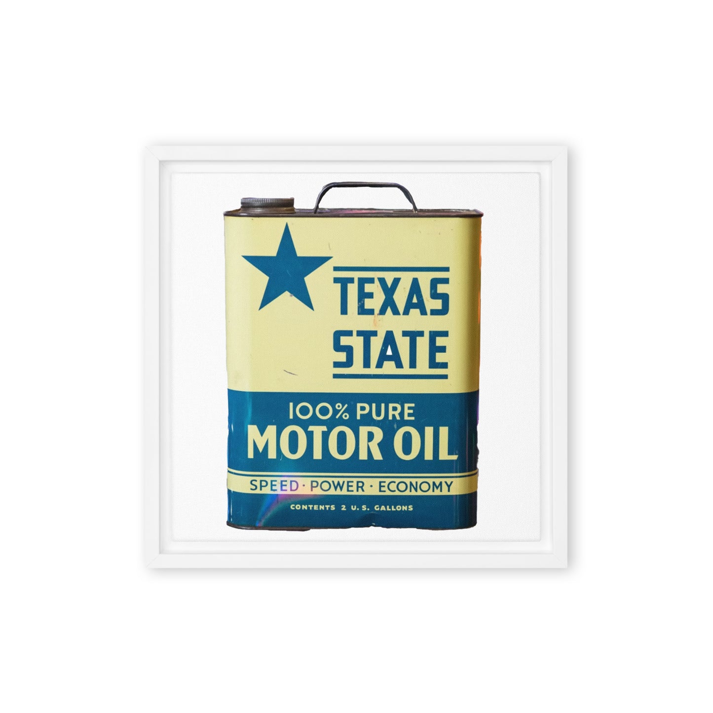 Texas State Motor Oil Steel Gallon Design on Framed canvas