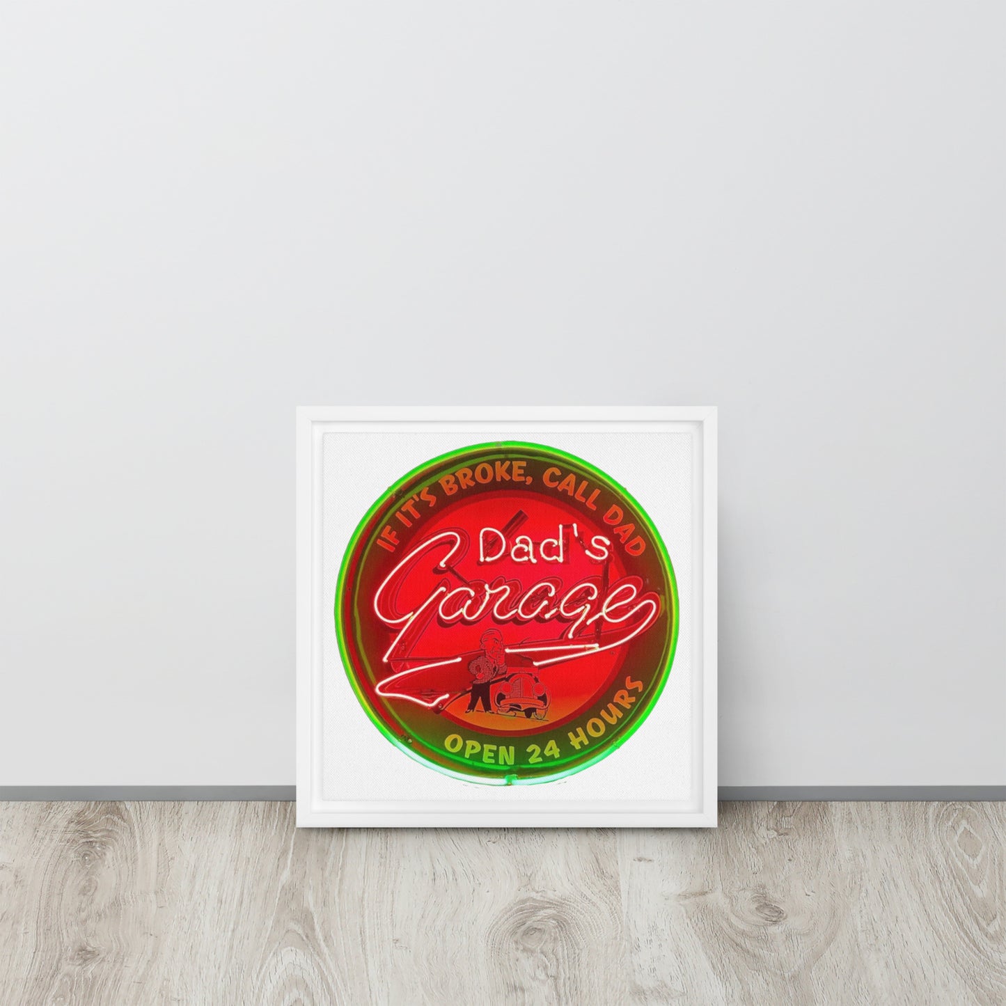 Dads Garage Retro Neon Sign Framed canvas