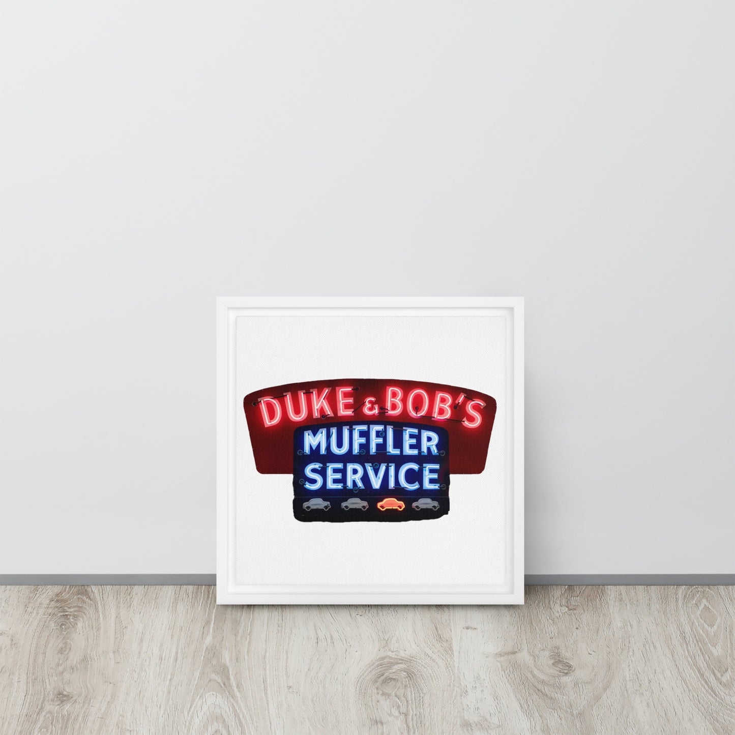 Duke + Bob Retro Neon Style Framed canvas