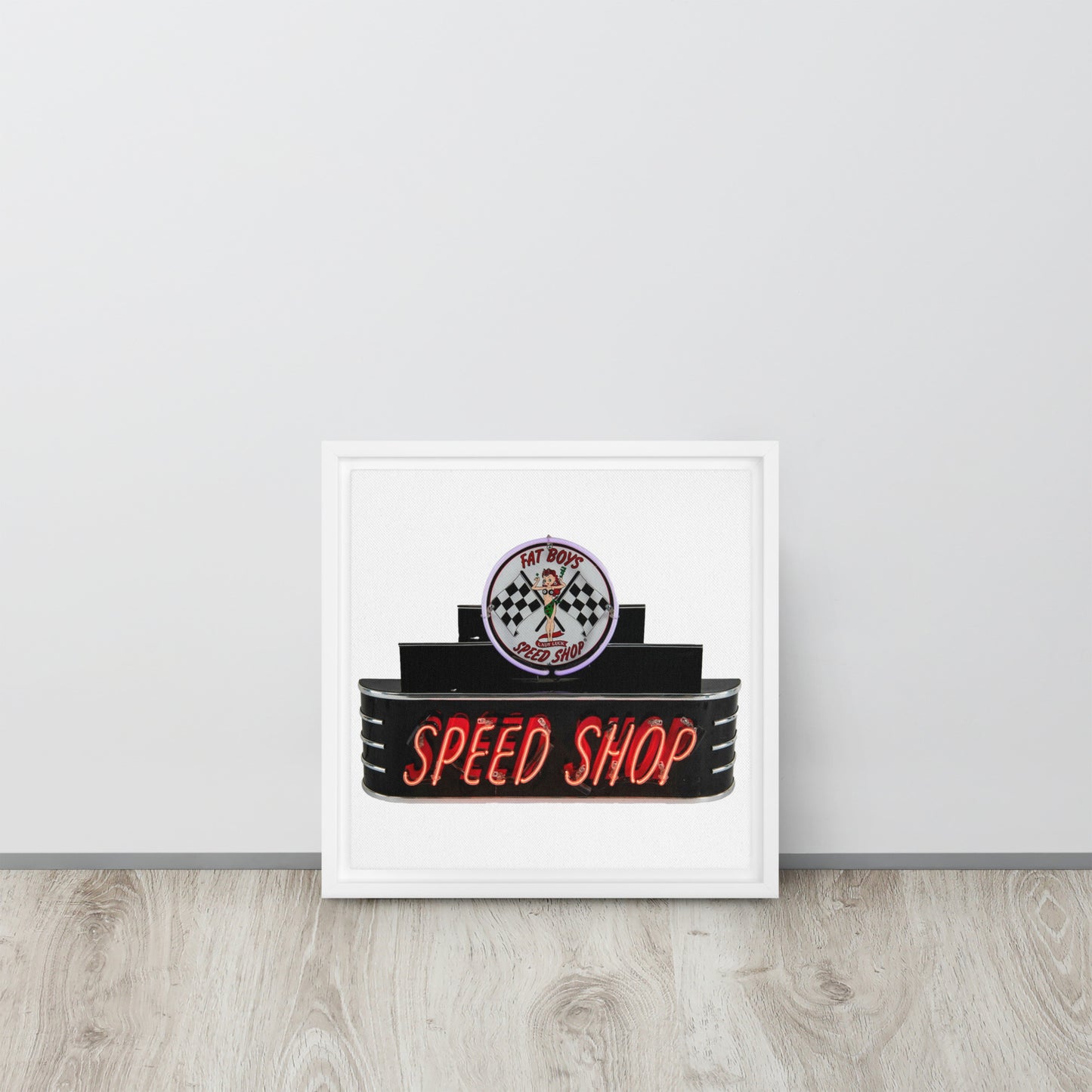 Vintage Neon Speed Shop Sign Framed canvas