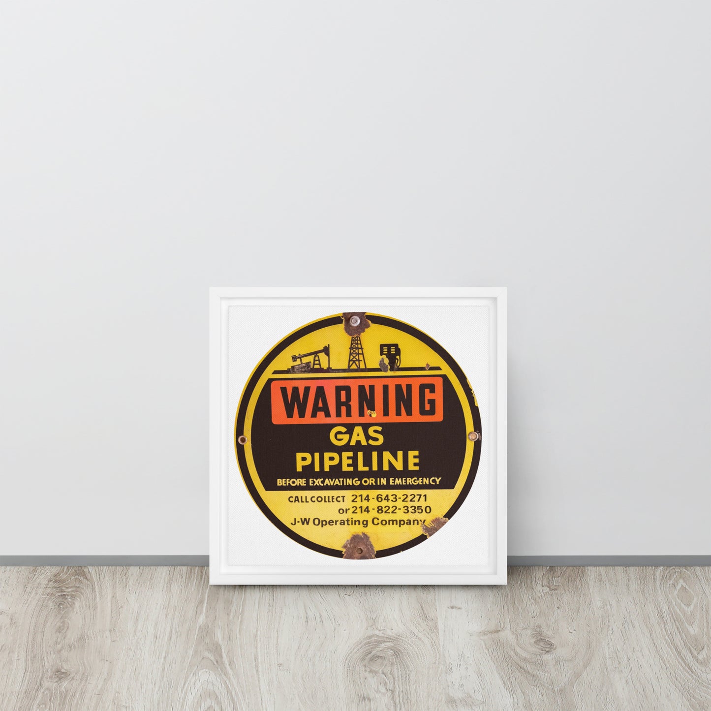 Retro Gas Warning Sign Tin Framed canvas