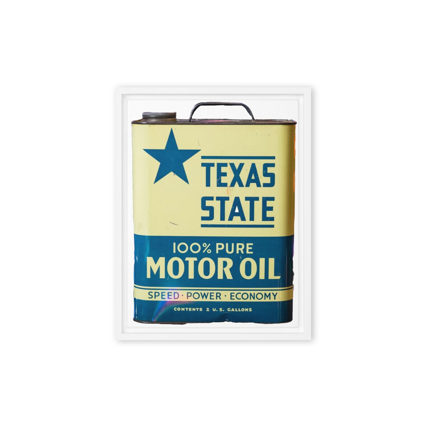 Texas State Motor Oil Steel Gallon Design on Framed canvas