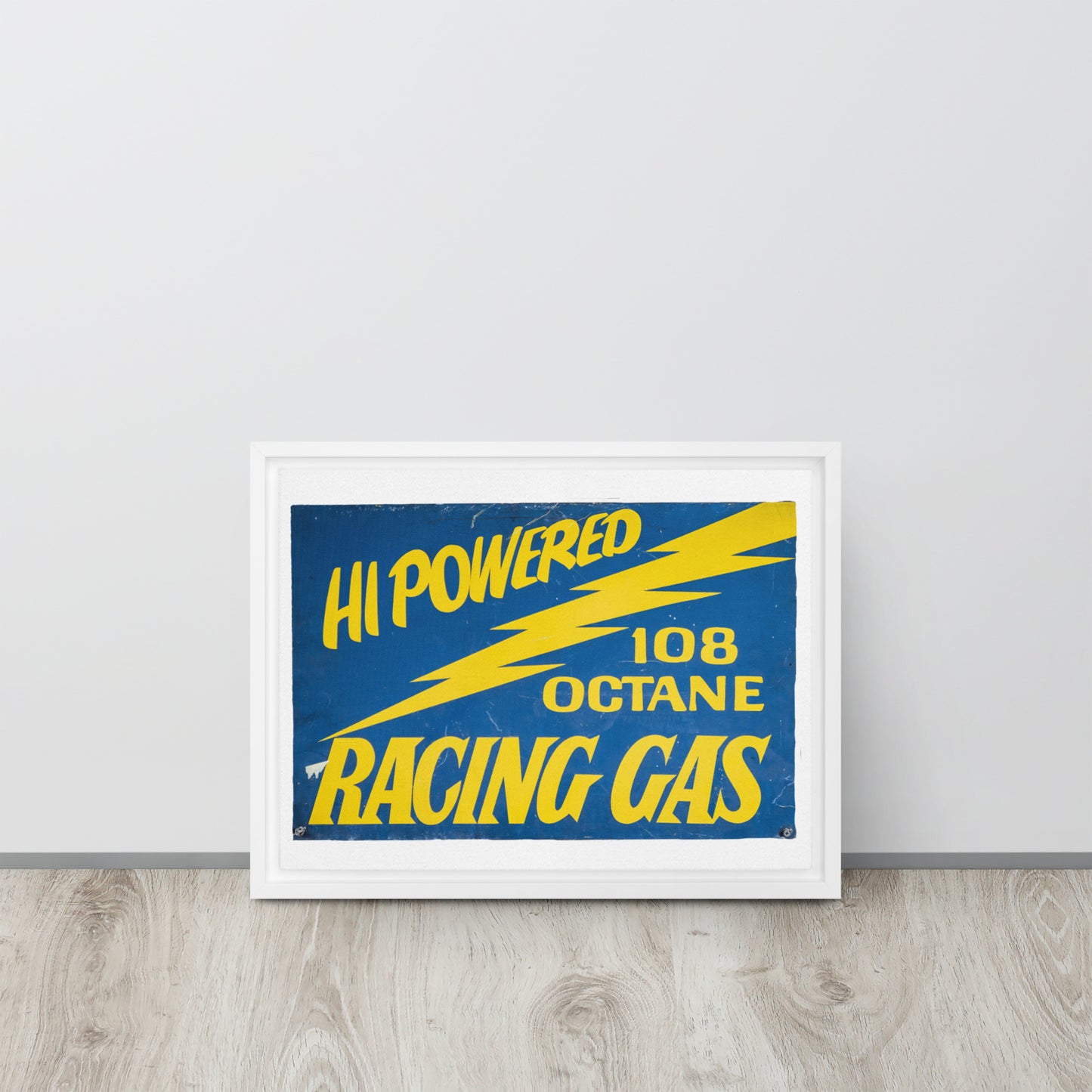 Vintage Racing Gas 108 Octane Porcelain Style Framed canvas