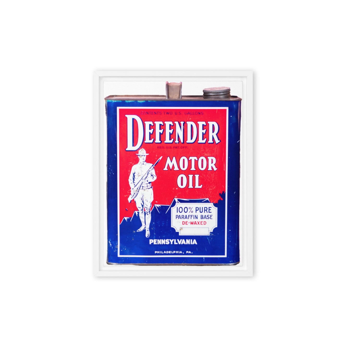 Vintage Defender Oil Steel Can Design Framed canvas