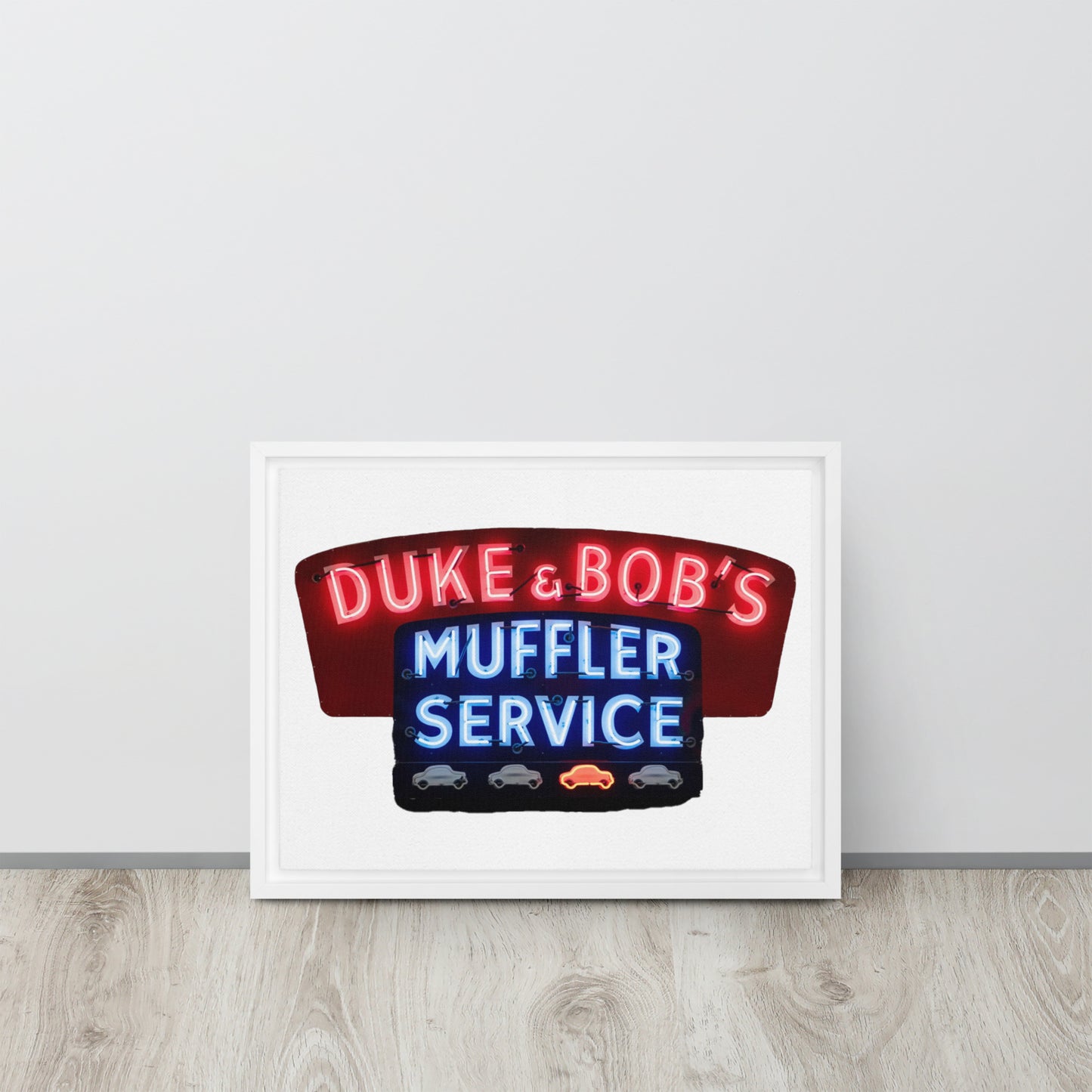 Duke + Bob Retro Neon Style Framed canvas