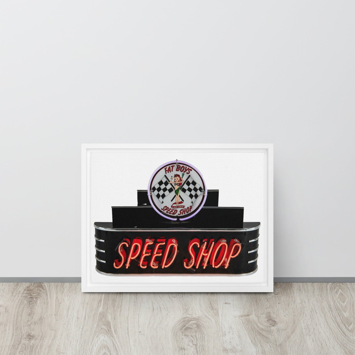 Vintage Neon Speed Shop Sign Framed canvas