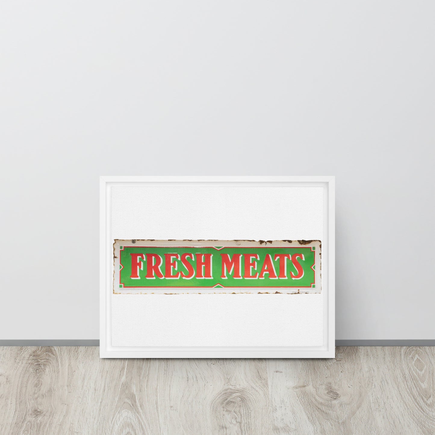 Vintage Fresh Meat Sign Porcelain Style Framed canvas