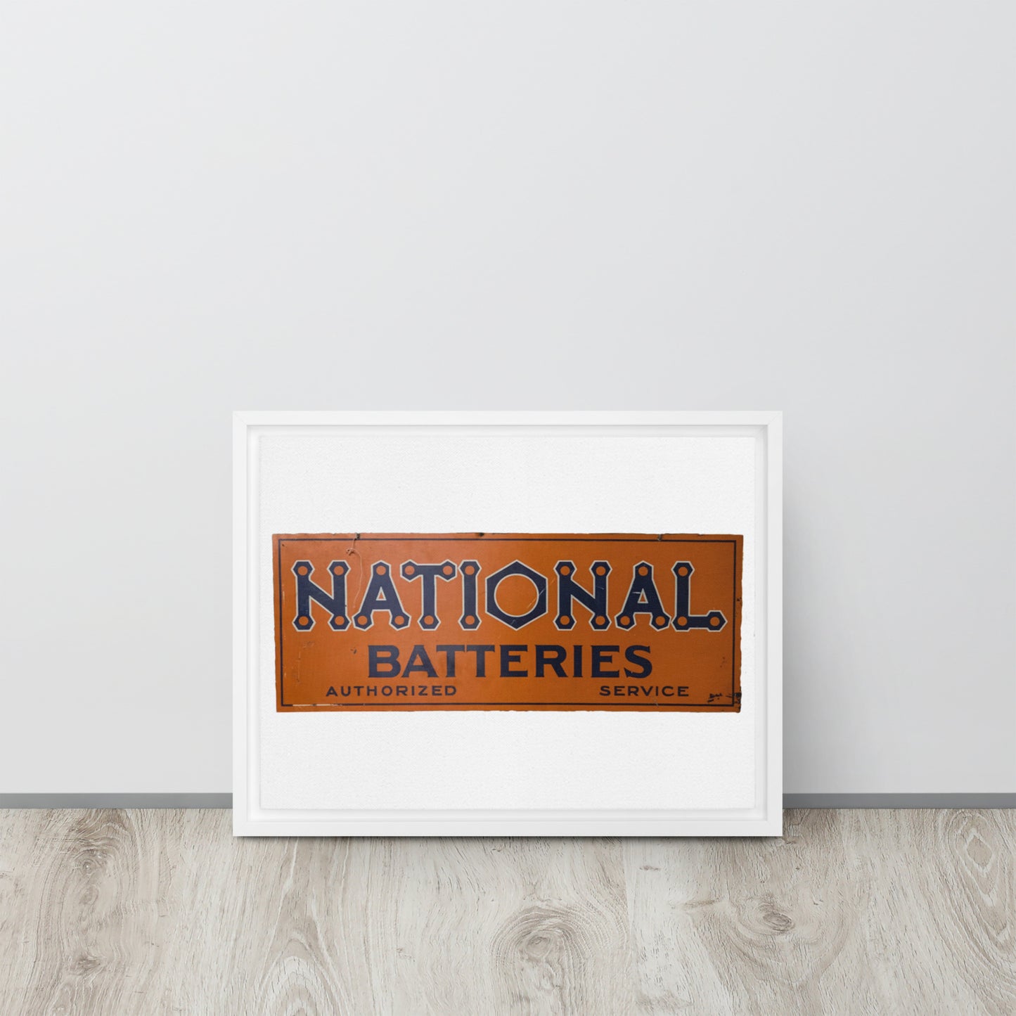 Retro National Battery Sign Patina Style Framed canvas