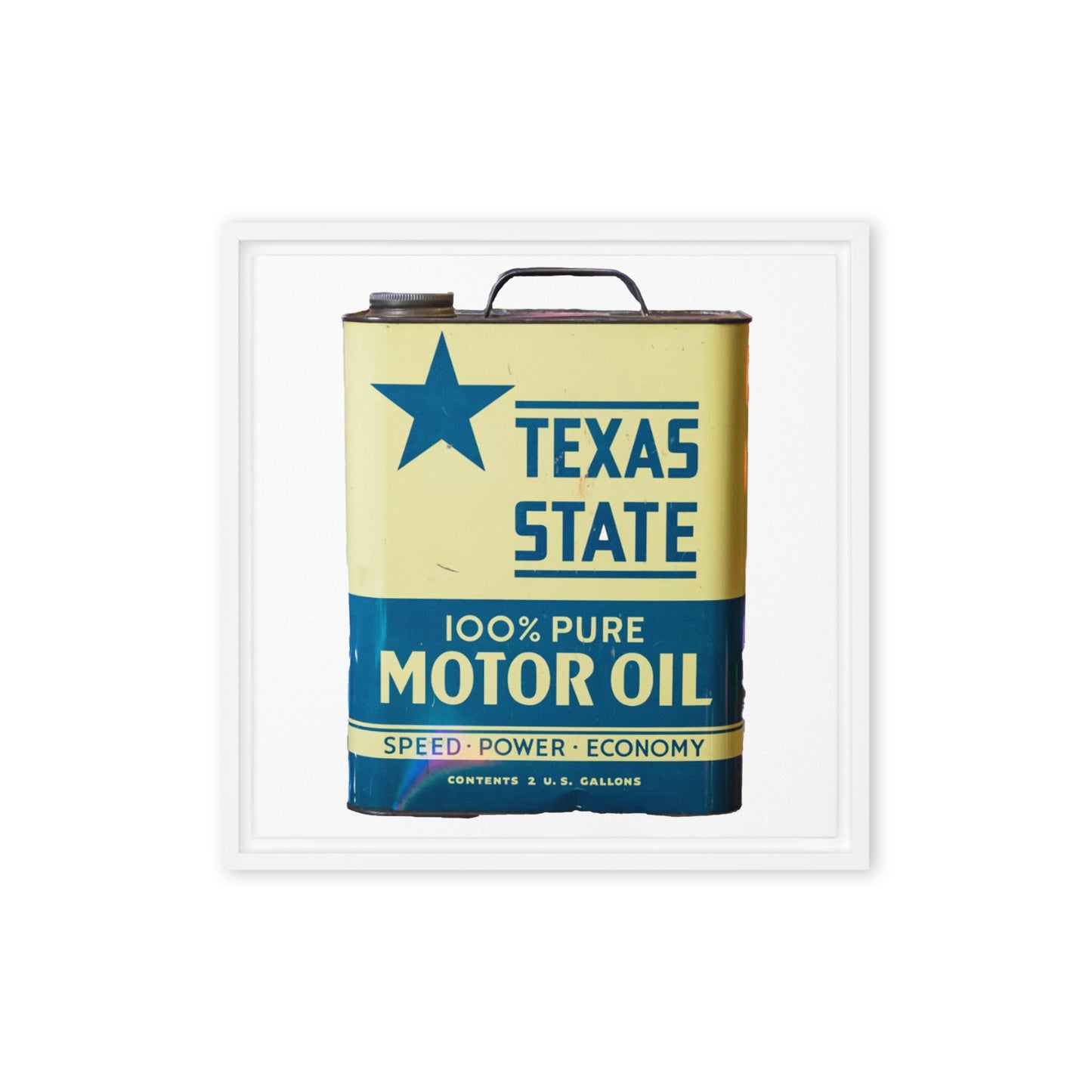 Texas State Motor Oil Steel Gallon Design on Framed canvas