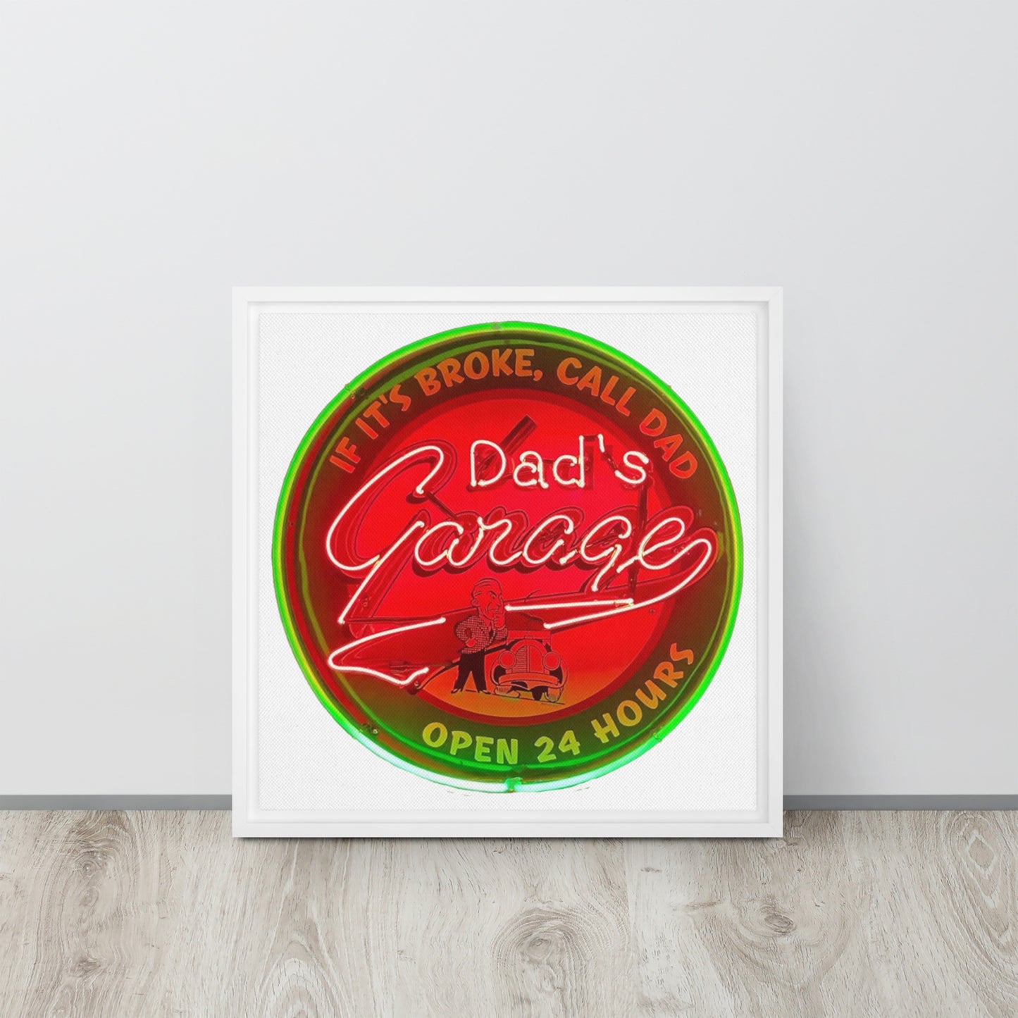 Dads Garage Retro Neon Sign Framed canvas