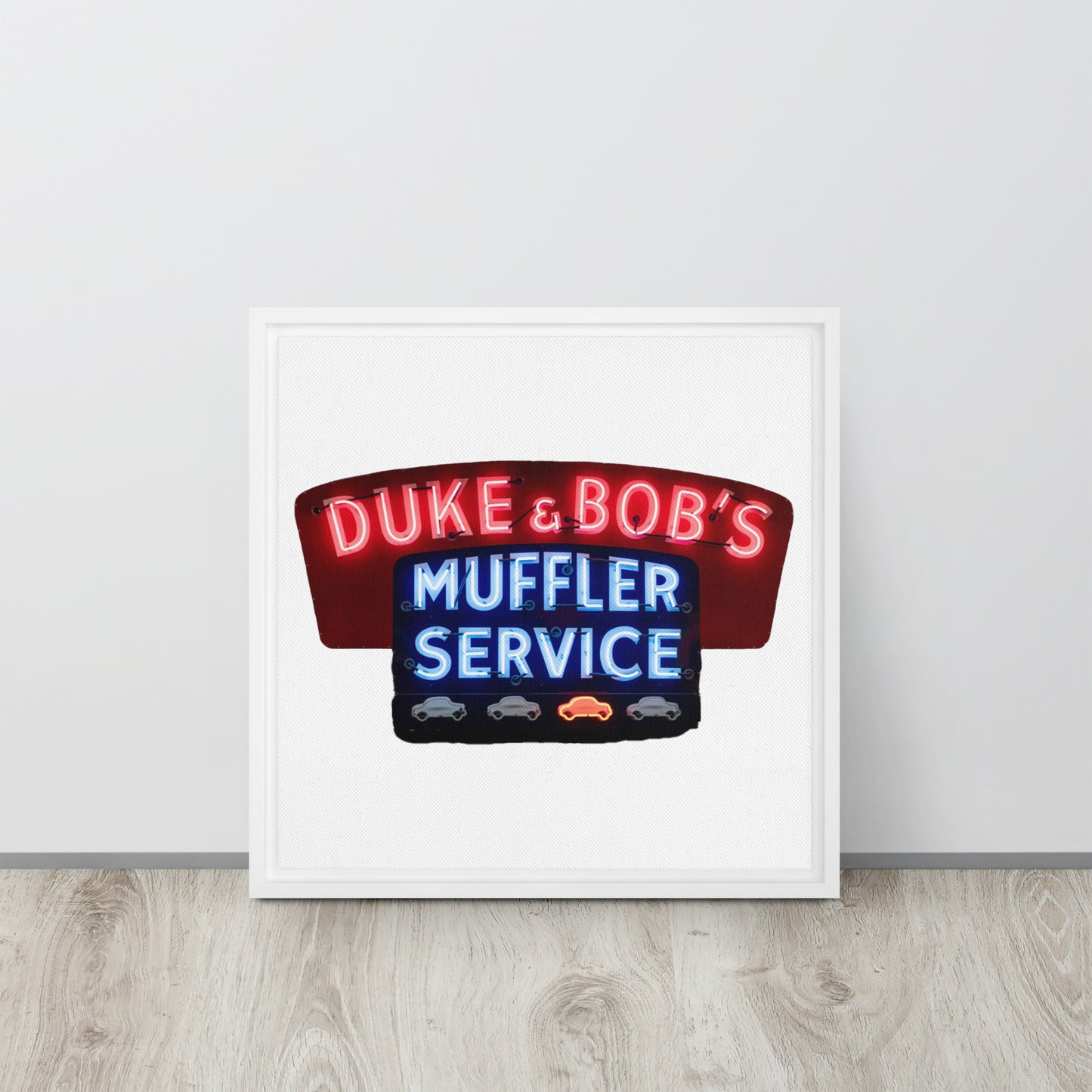 Duke + Bob Retro Neon Style Framed canvas