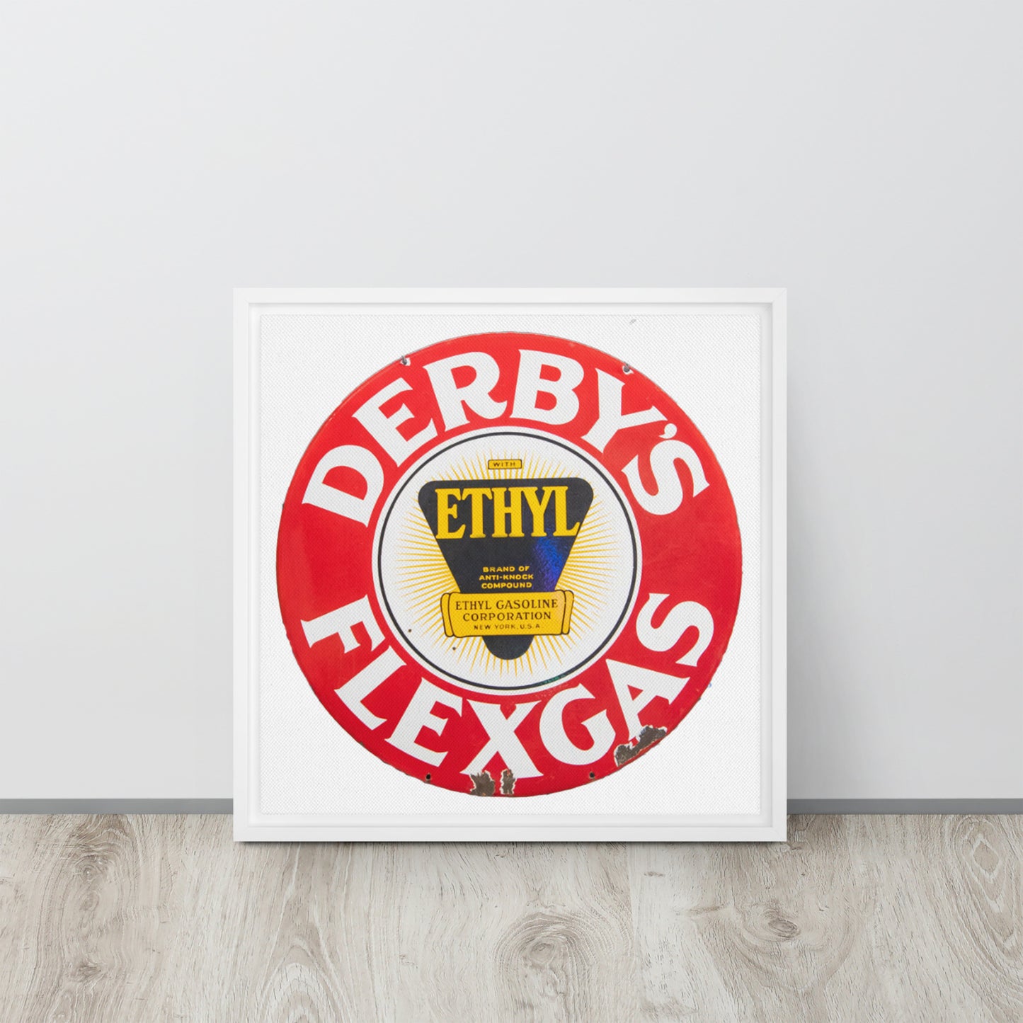 Vintage Derby Gas Tin Painted Design Framed canvas