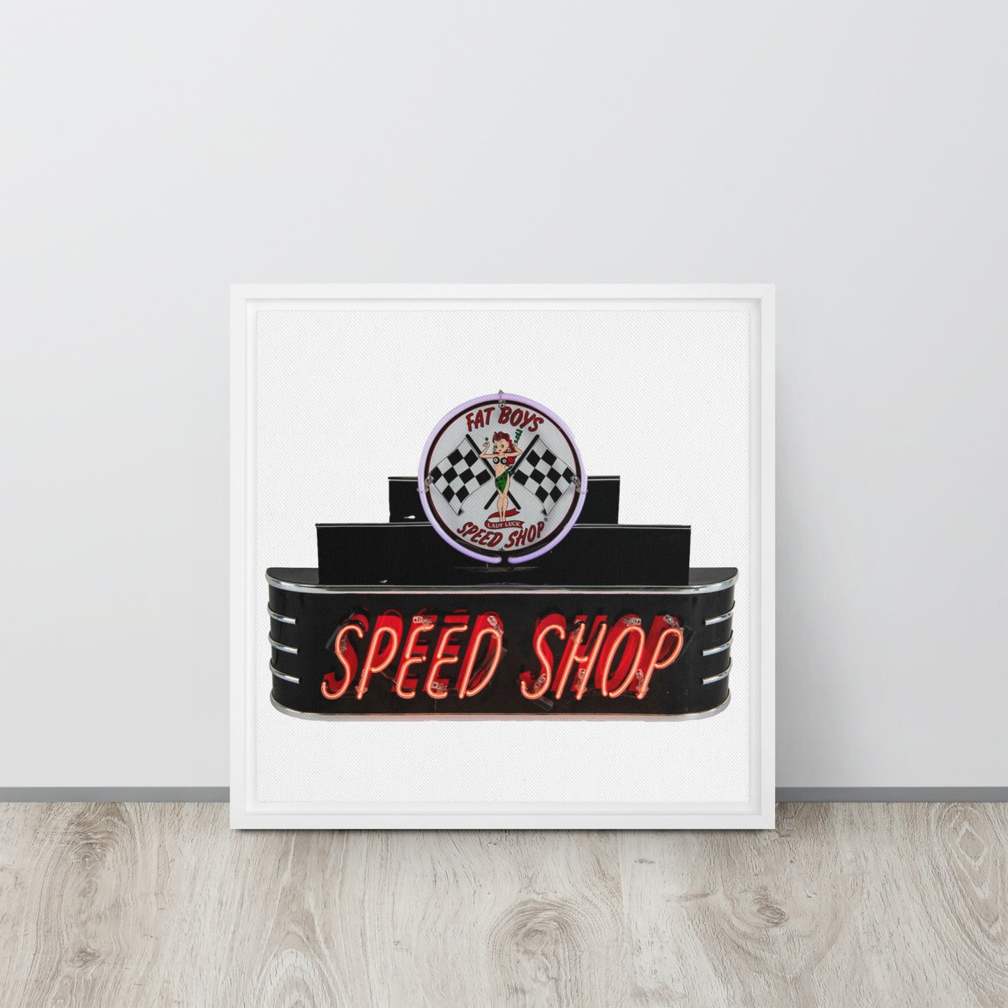 Vintage Neon Speed Shop Sign Framed canvas