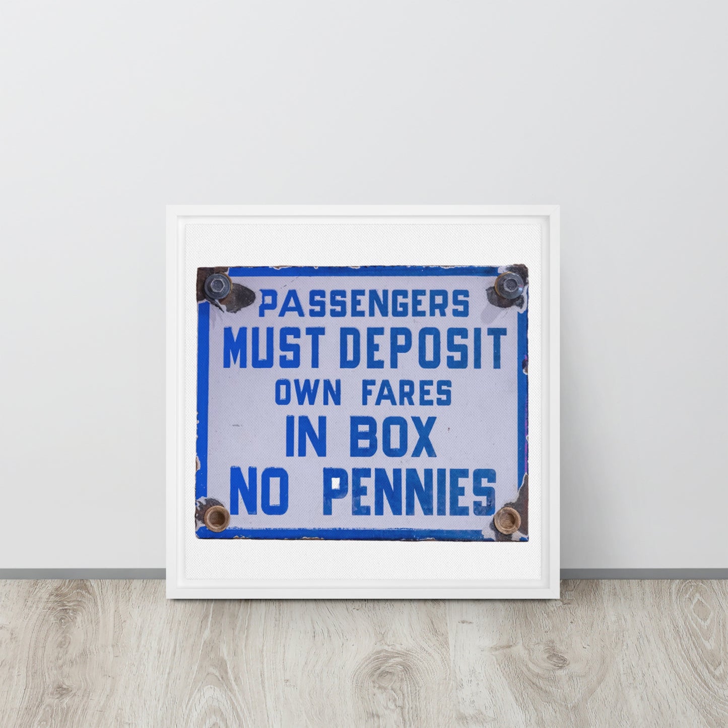 Vintage Passenger Fare Sign Framed canvas