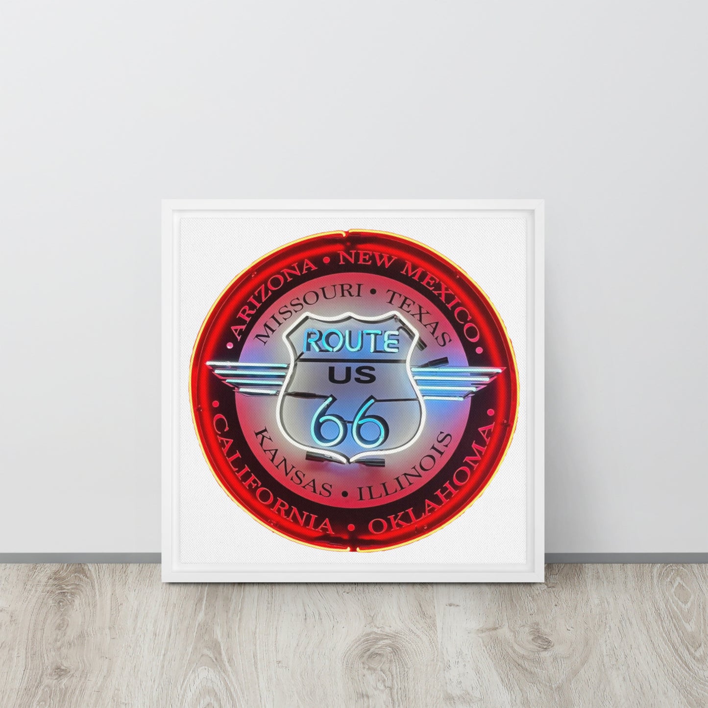 Vintage Route 66 Neon Style Lit Framed canvas