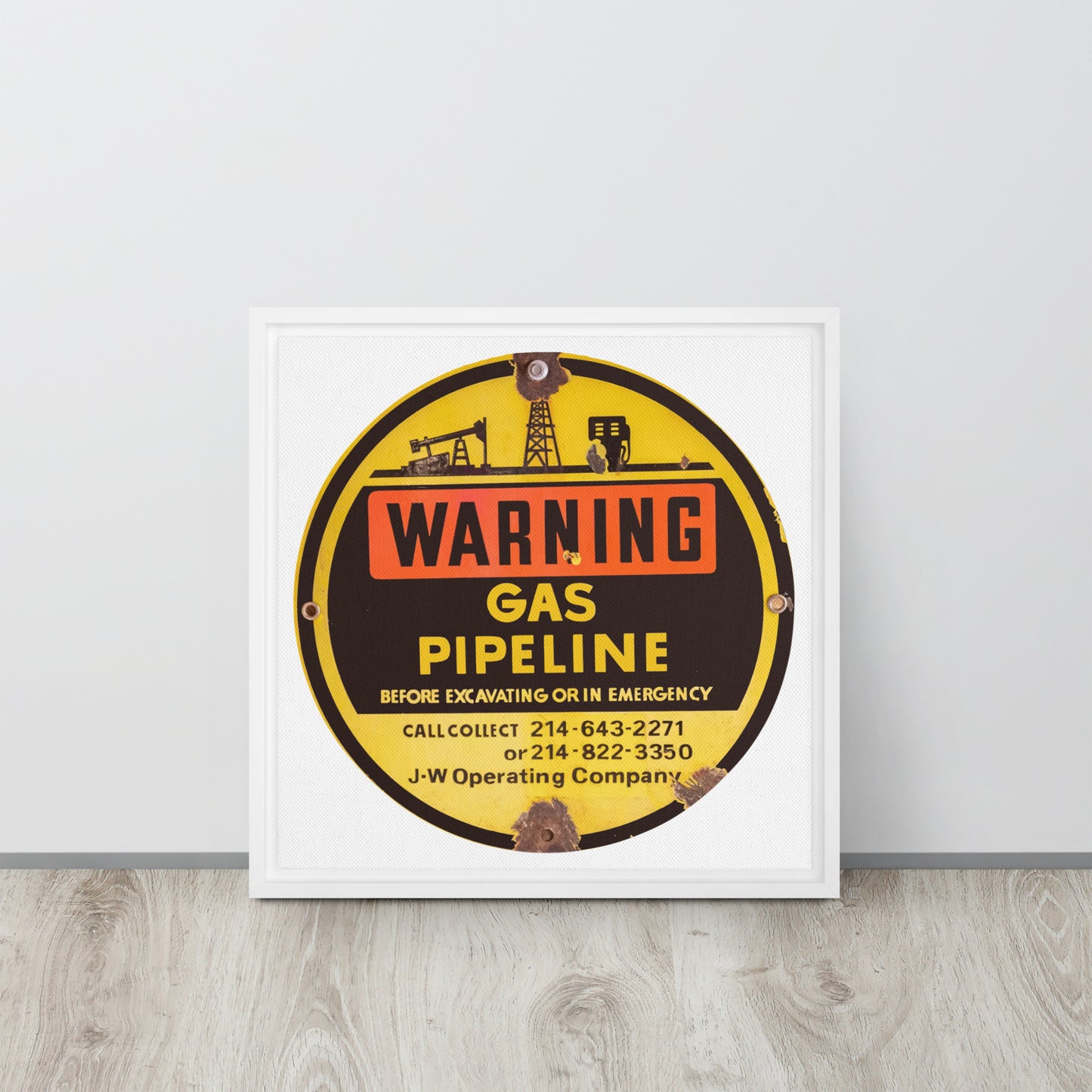 Retro Gas Warning Sign Tin Framed canvas