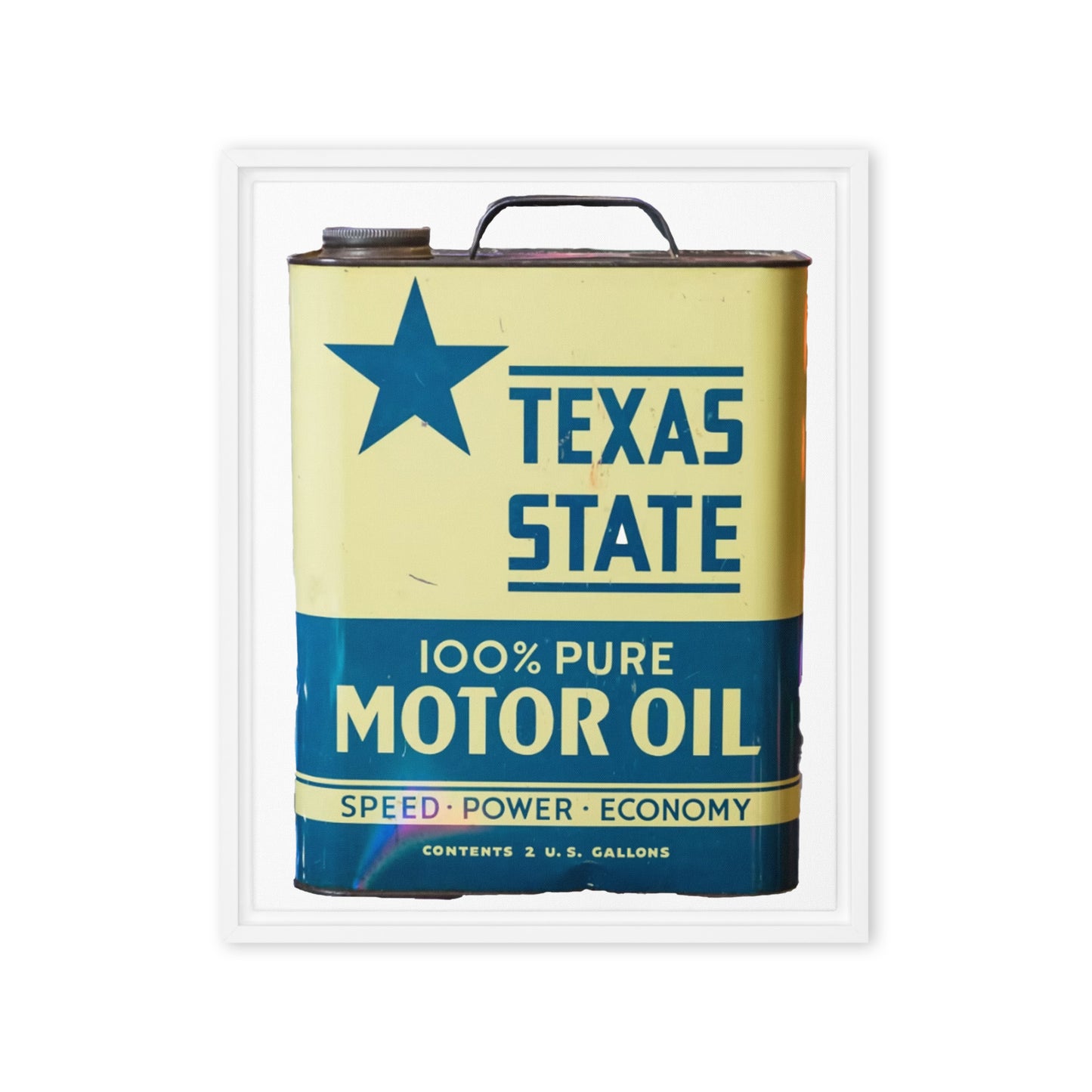 Texas State Motor Oil Steel Gallon Design on Framed canvas