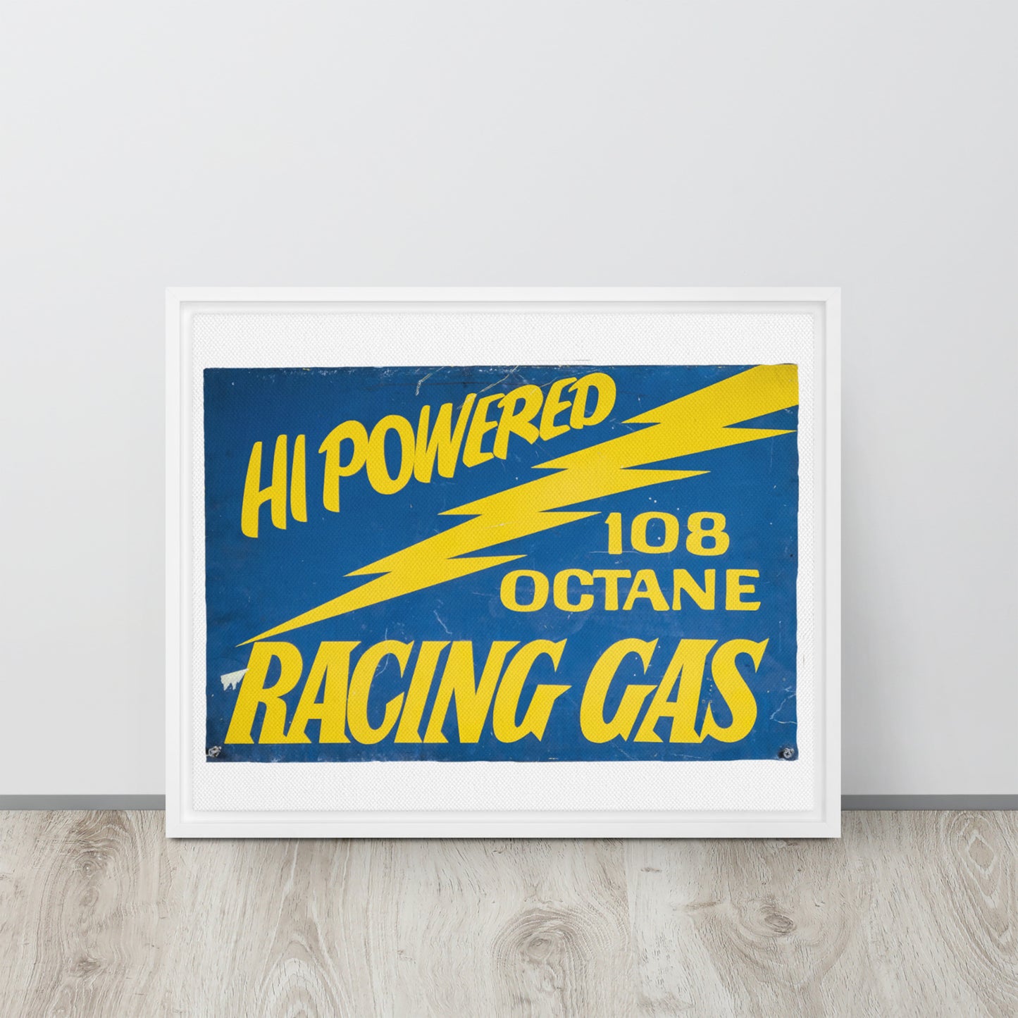 Vintage Racing Gas 108 Octane Porcelain Style Framed canvas