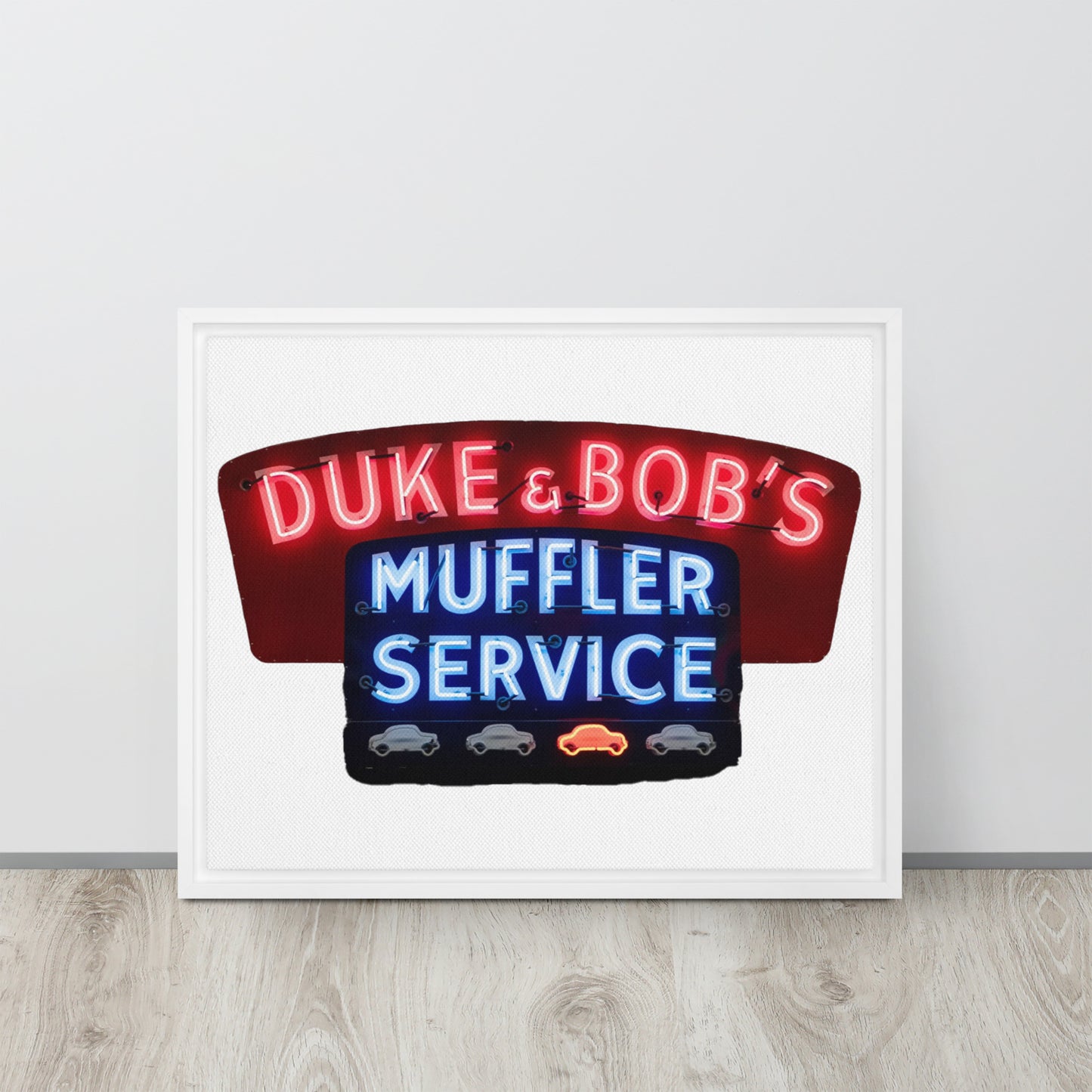 Duke + Bob Retro Neon Style Framed canvas