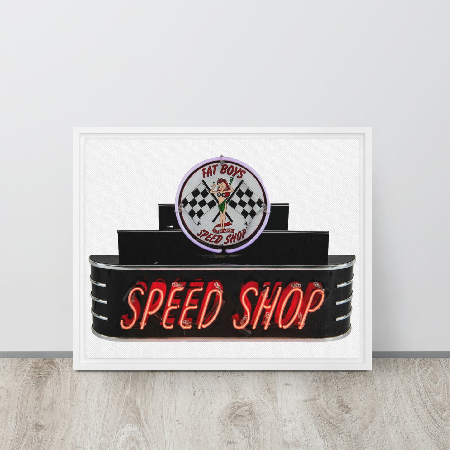 Vintage Neon Speed Shop Sign Framed canvas