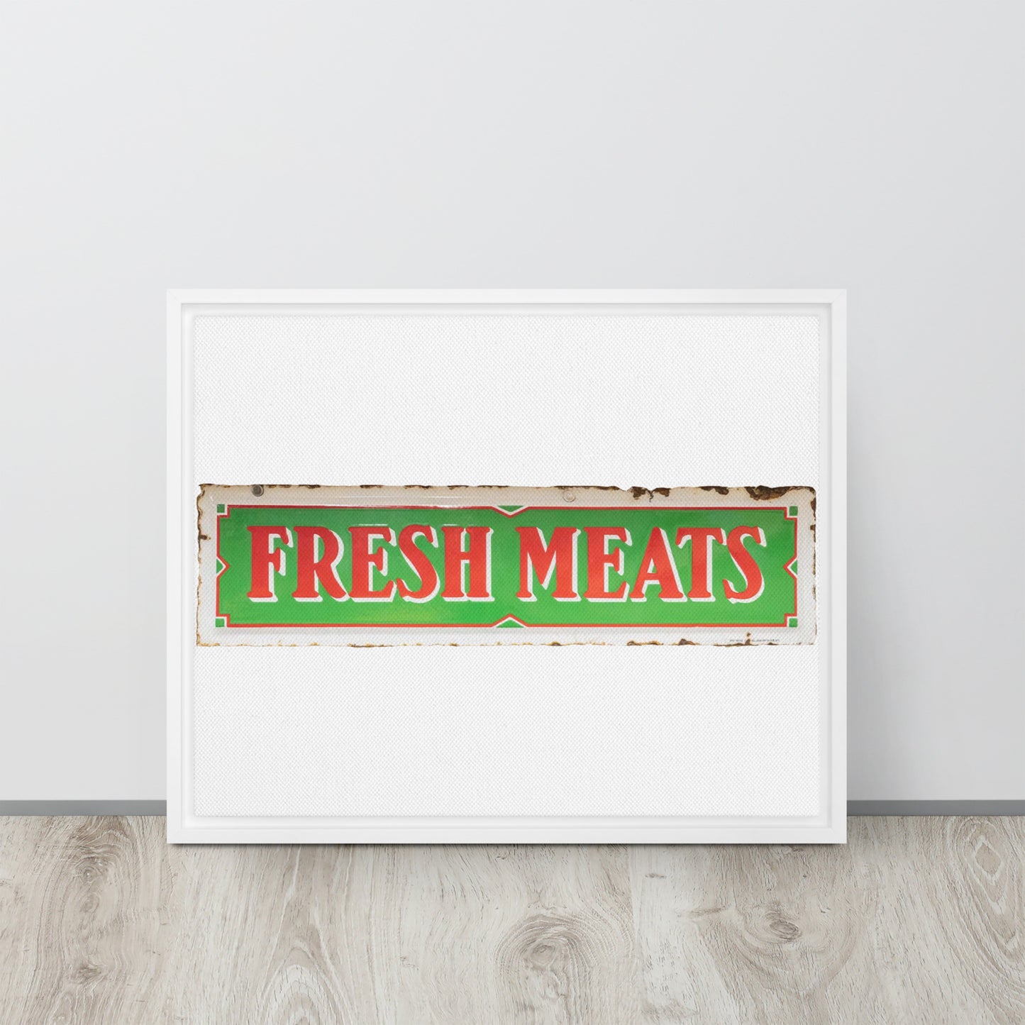 Vintage Fresh Meat Sign Porcelain Style Framed canvas