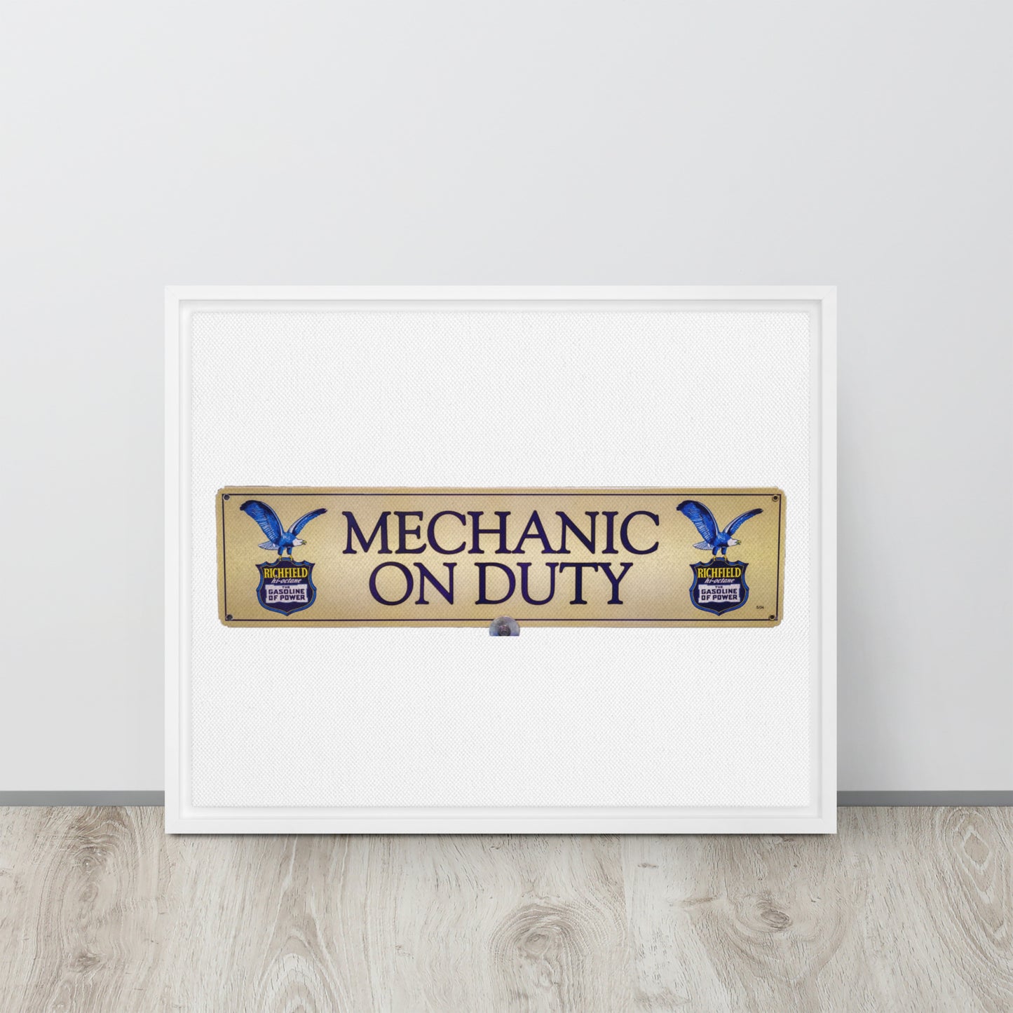 Retro Mechanic On Duty Sign Framed canvas