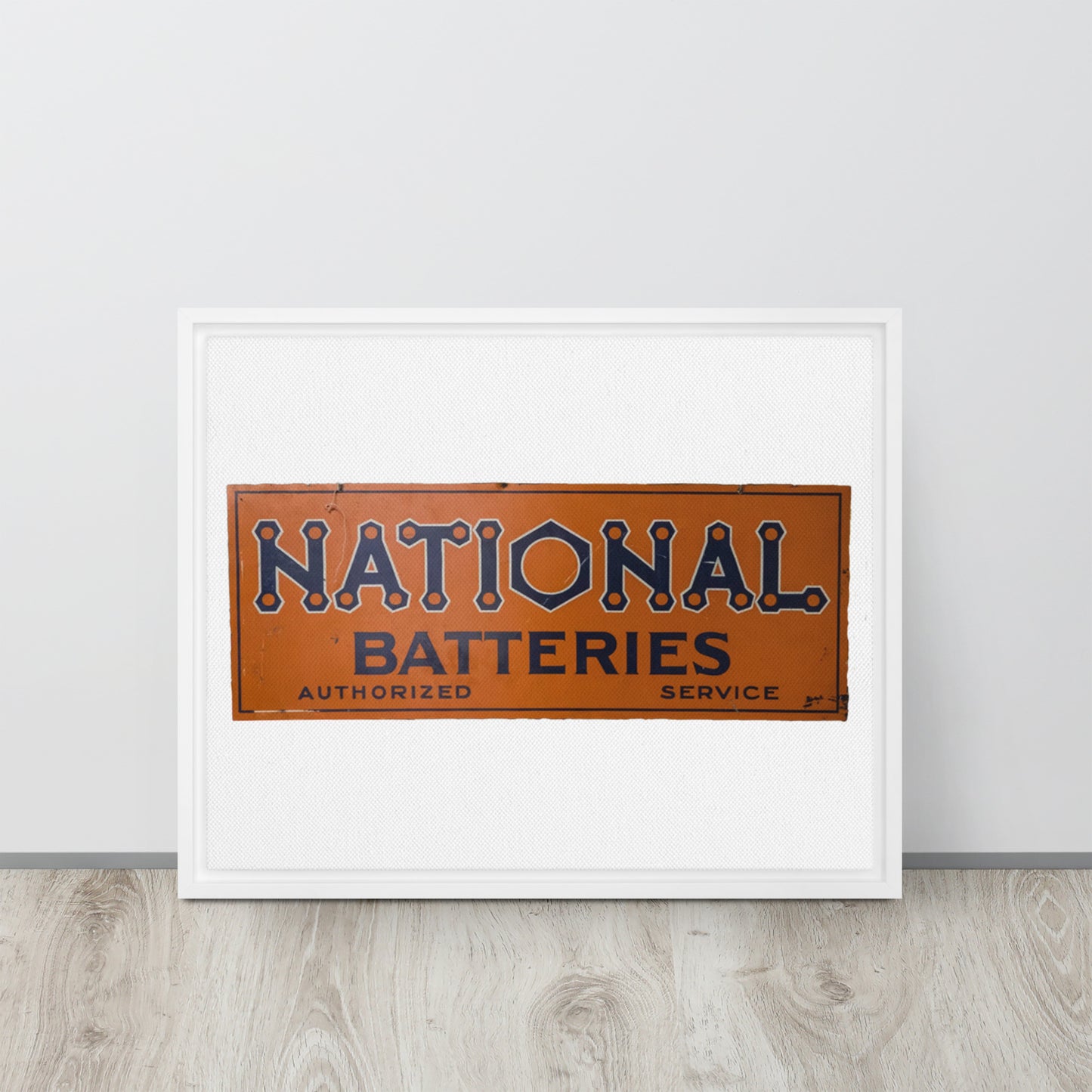 Retro National Battery Sign Patina Style Framed canvas