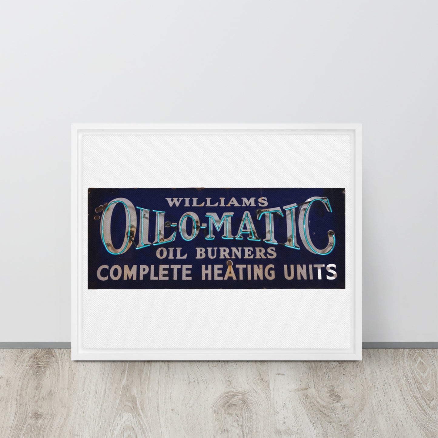 Vintage Oil O Matic Heating Neon Style Framed canvas