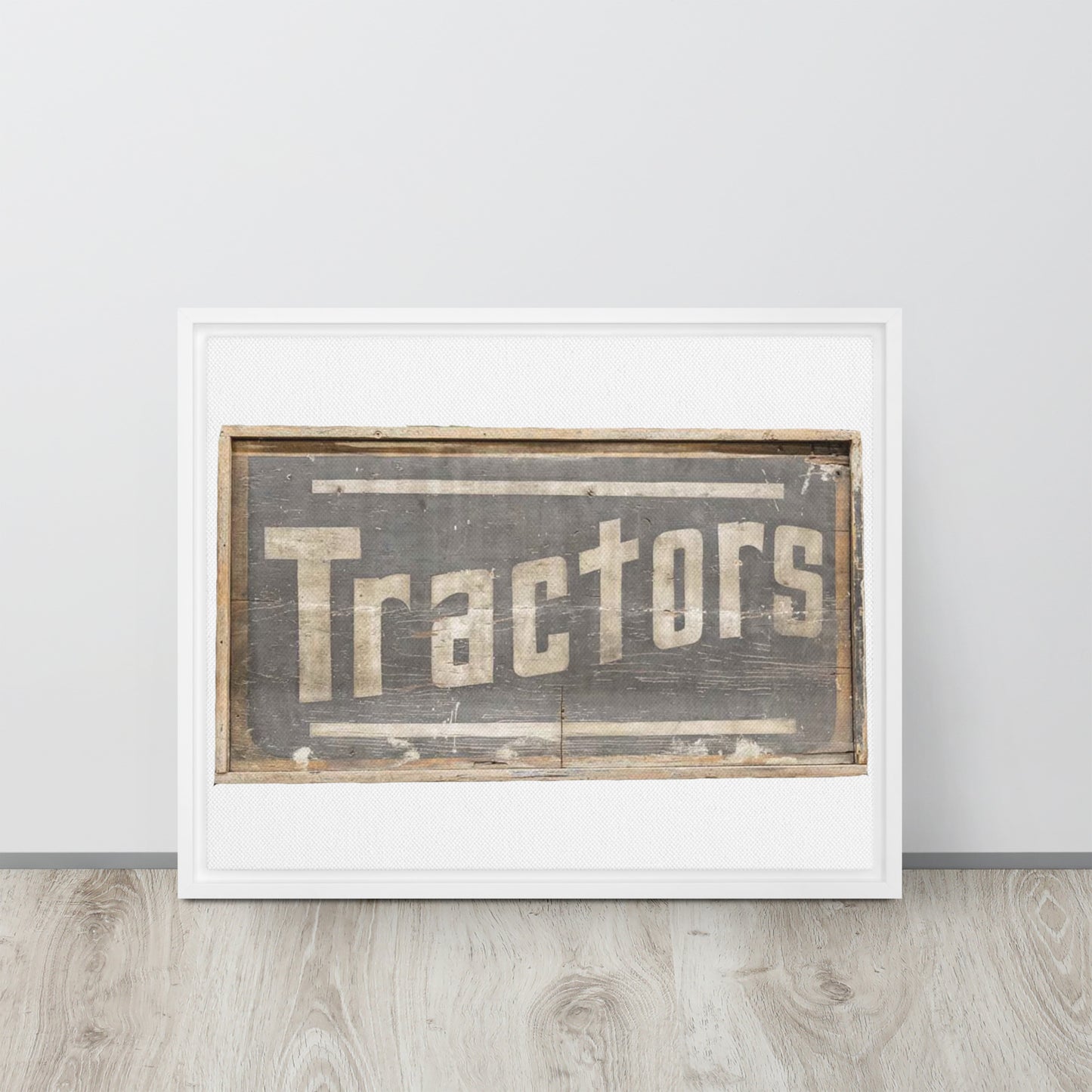 Retro Tractors Sign Wood Style Framed canvas