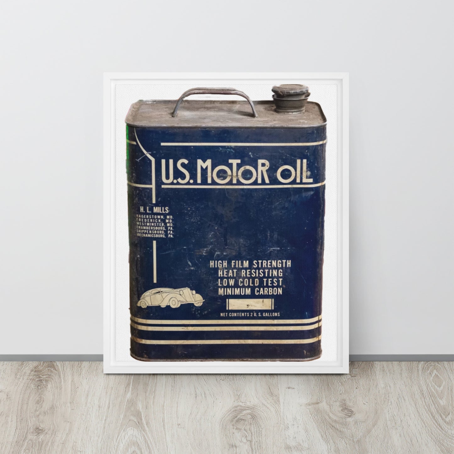 Vintage US Motor Oil Steel Gallon Style Framed canvas