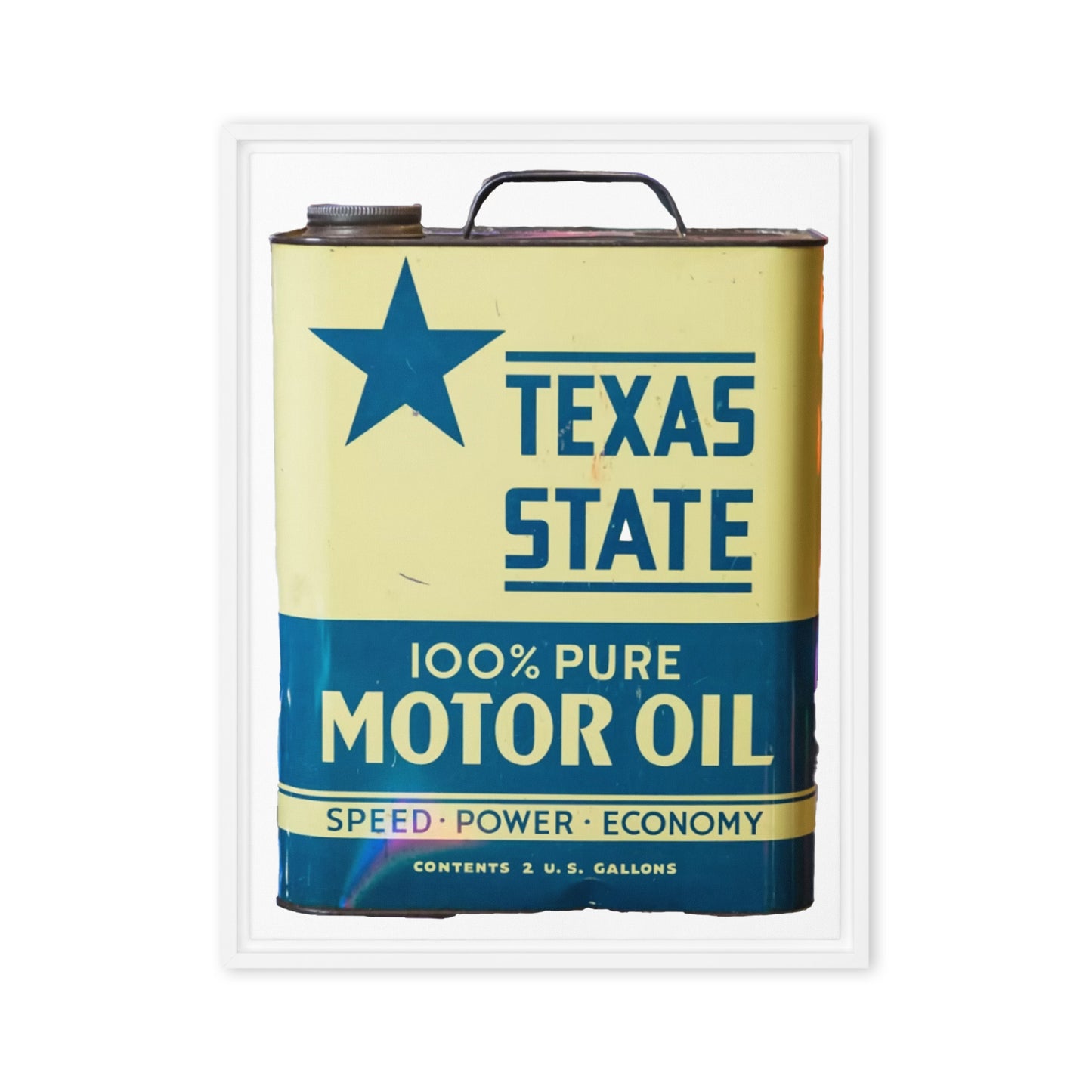 Texas State Motor Oil Steel Gallon Design on Framed canvas