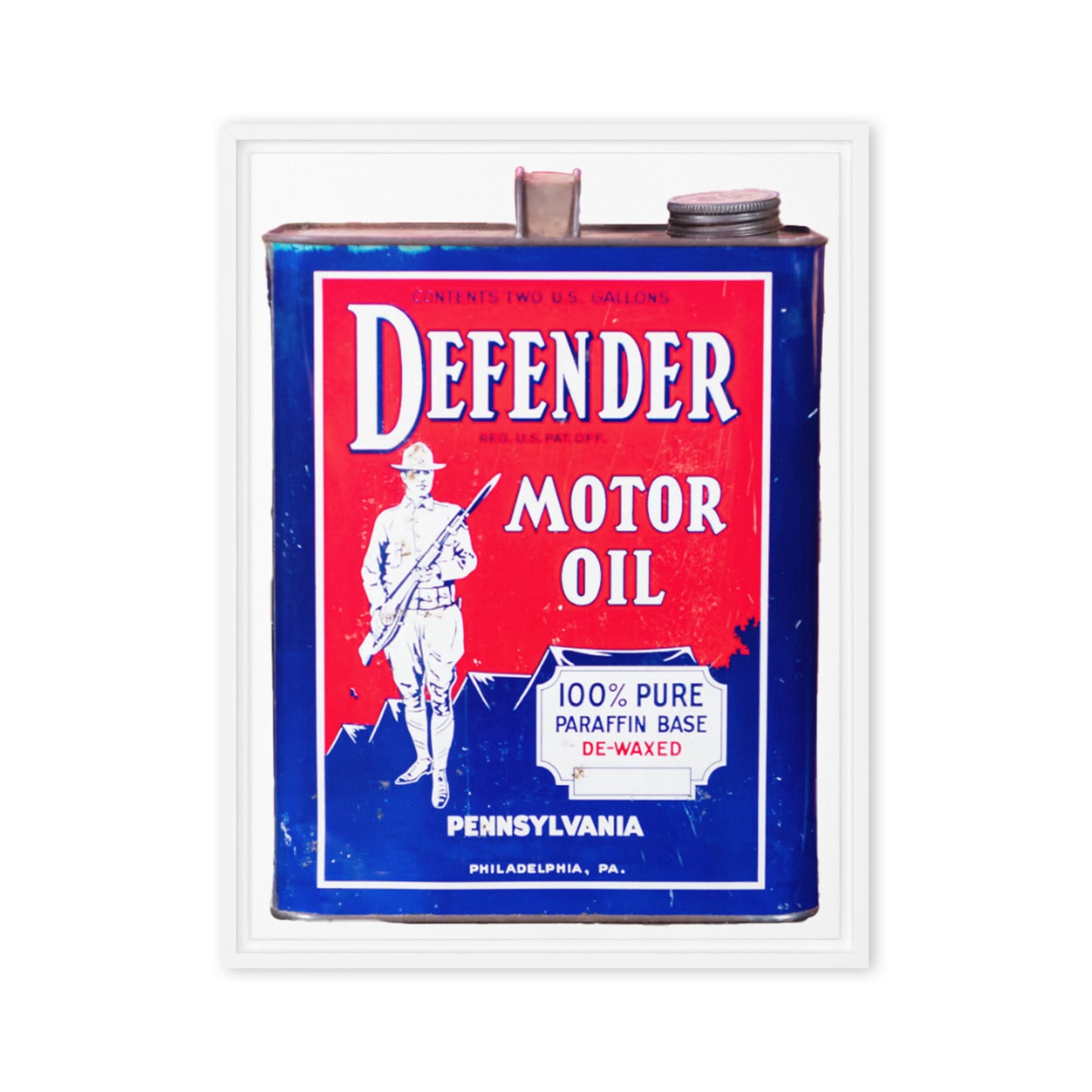 Vintage Defender Oil Steel Can Design Framed canvas
