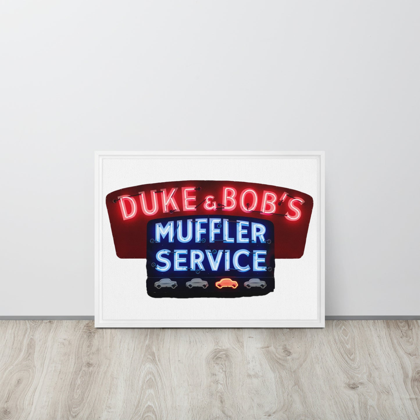 Duke + Bob Retro Neon Style Framed canvas