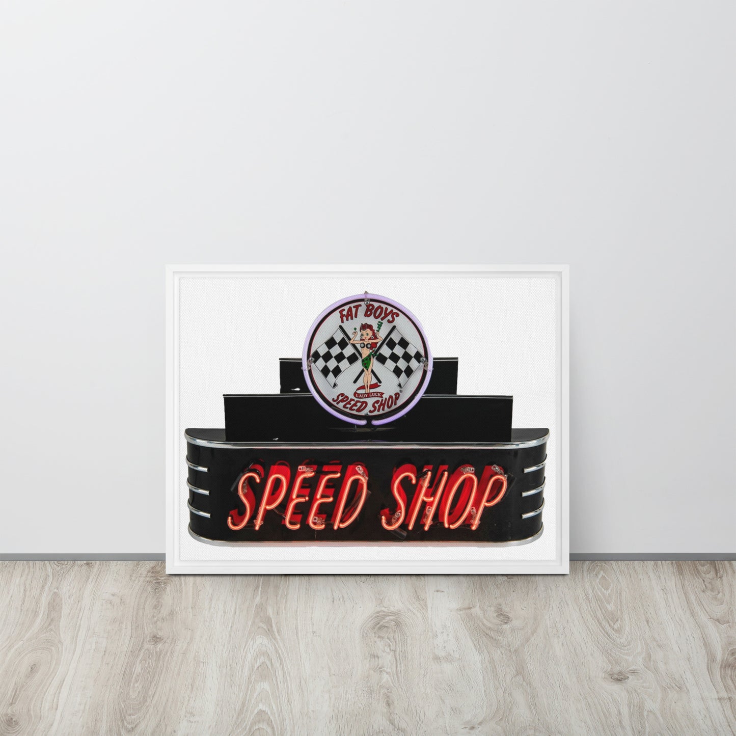 Vintage Neon Speed Shop Sign Framed canvas