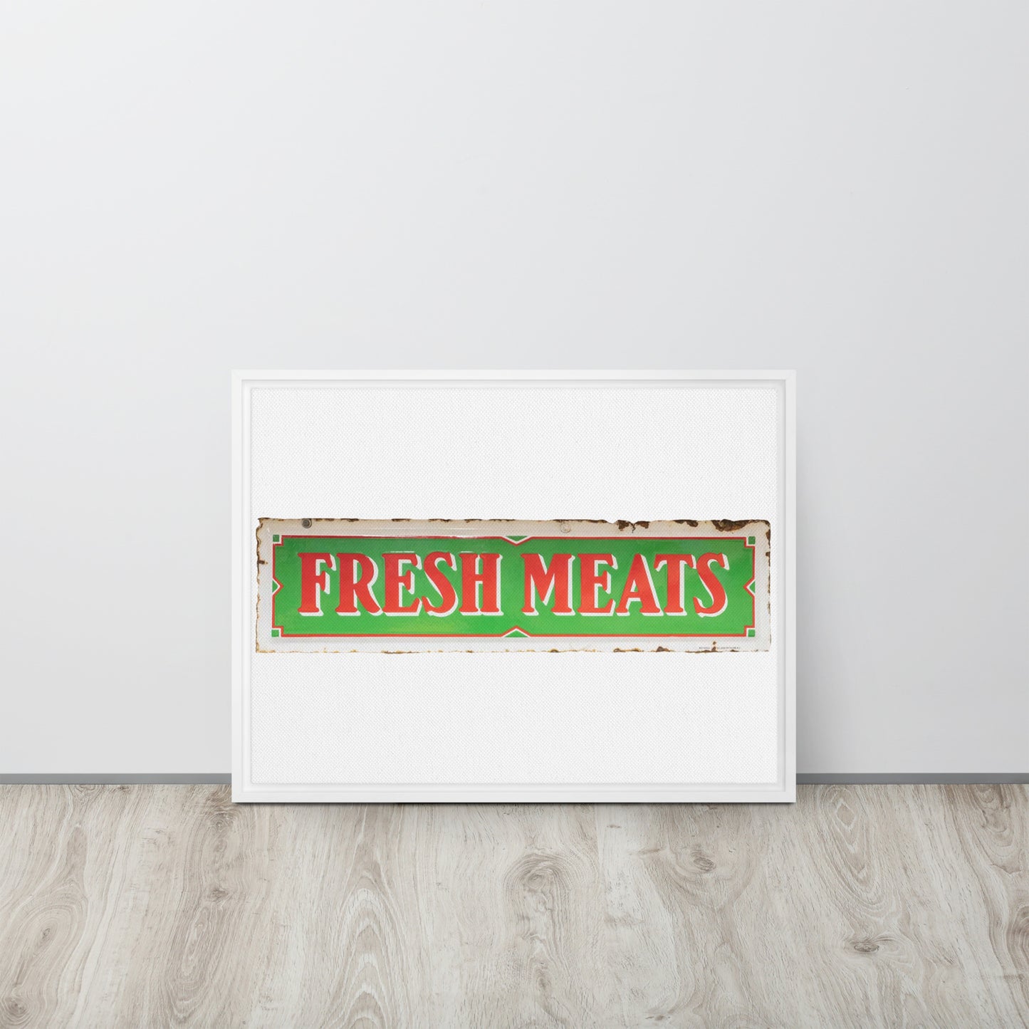 Vintage Fresh Meat Sign Porcelain Style Framed canvas