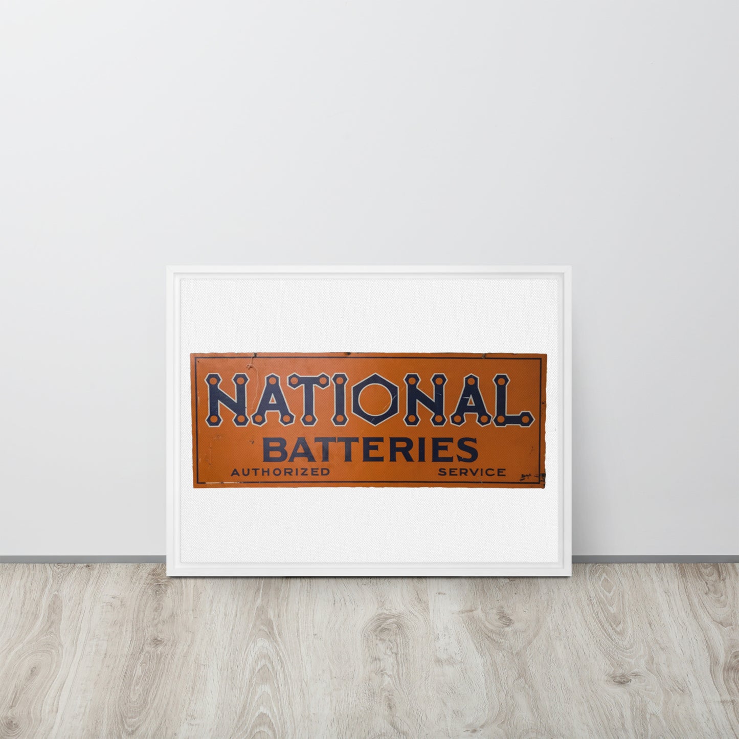 Retro National Battery Sign Patina Style Framed canvas