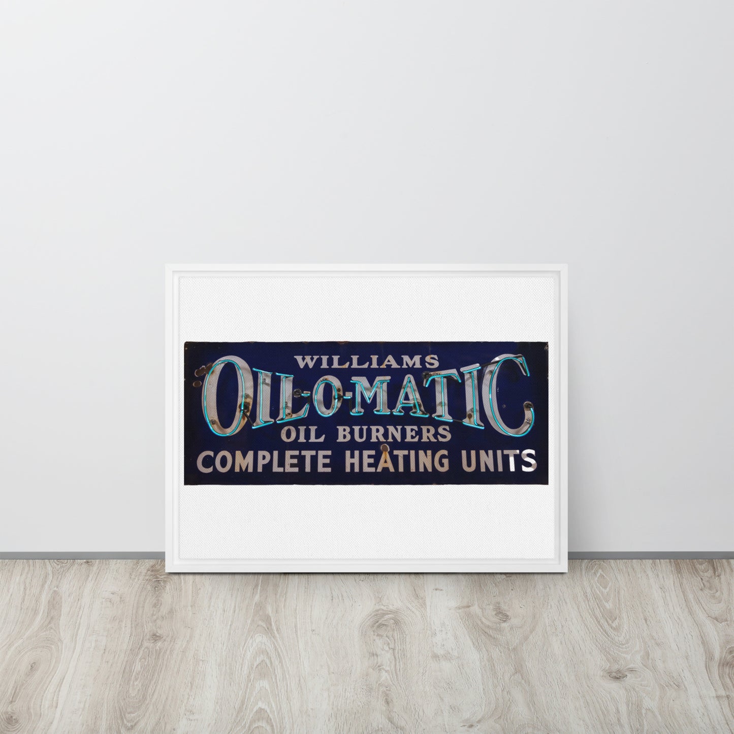 Vintage Oil O Matic Heating Neon Style Framed canvas