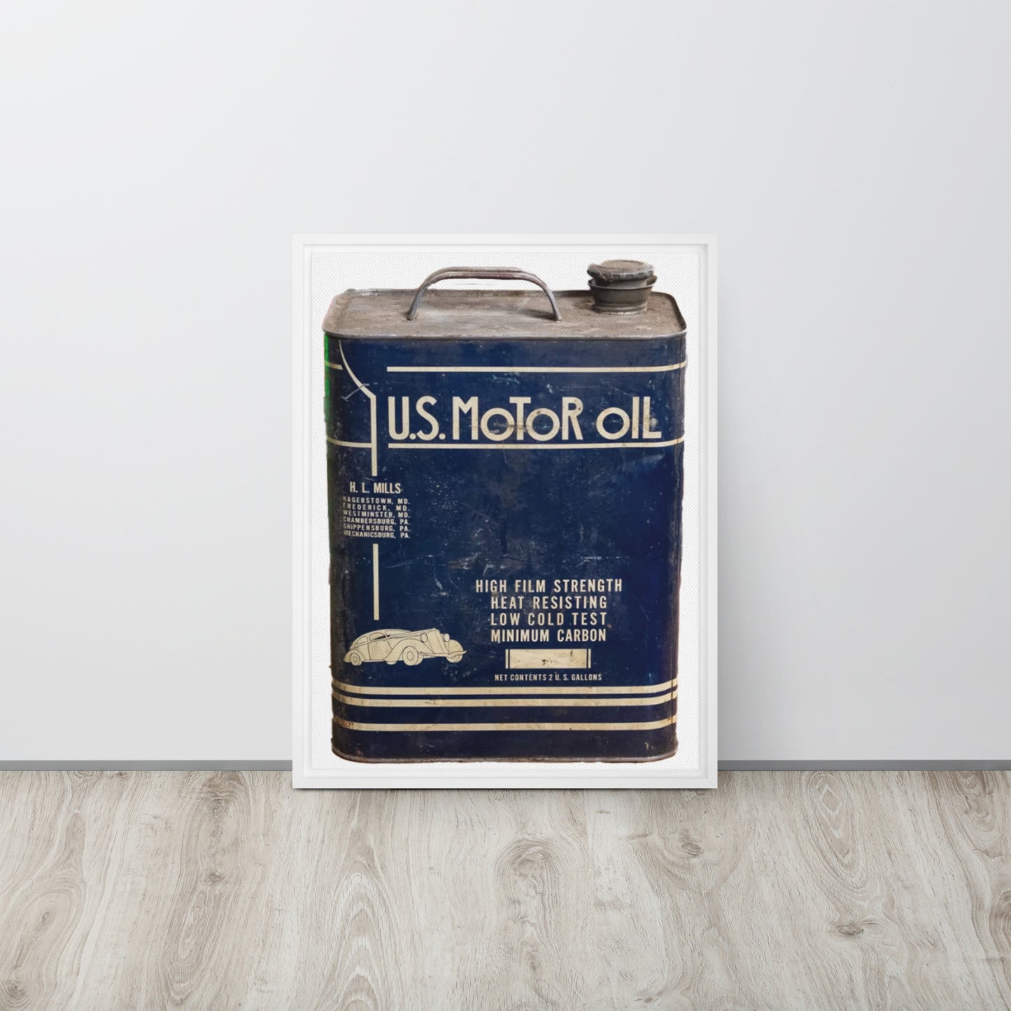 Vintage US Motor Oil Steel Gallon Style Framed canvas