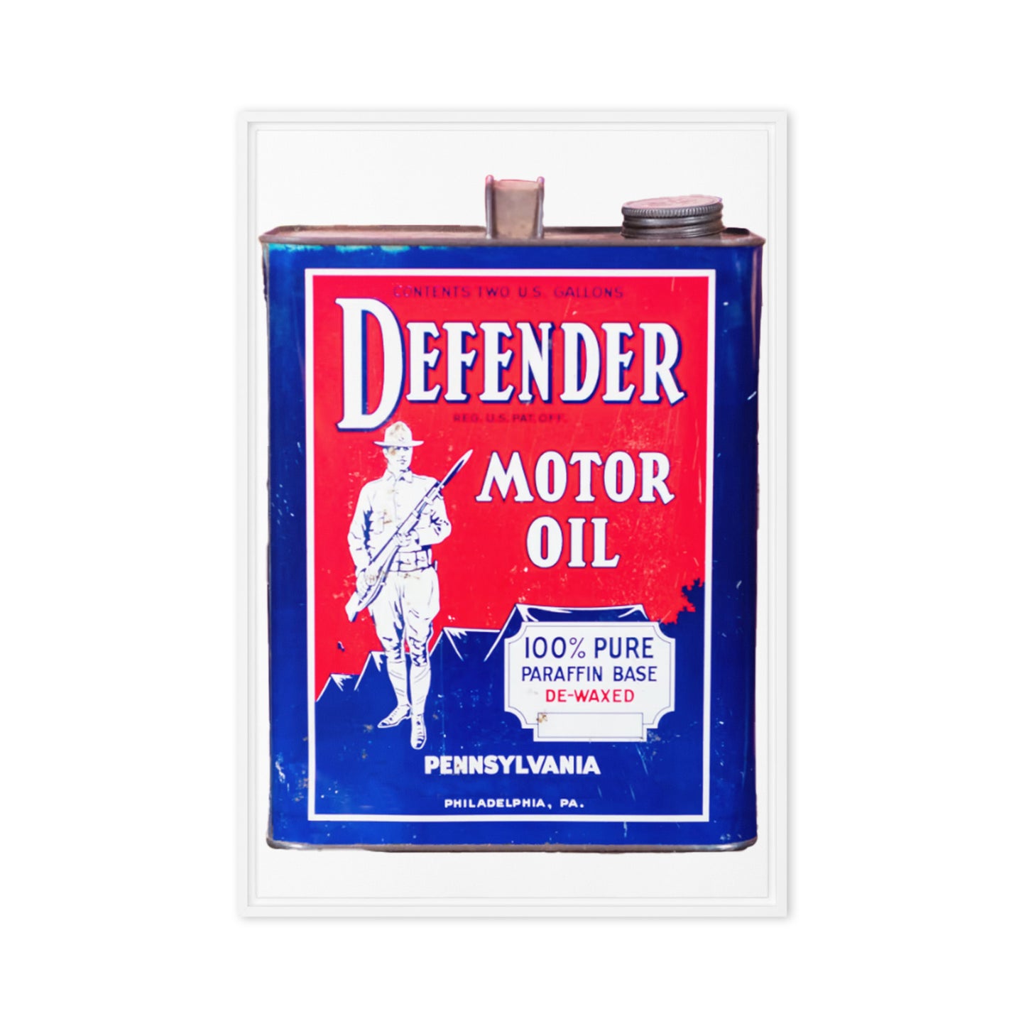 Vintage Defender Oil Steel Can Design Framed canvas