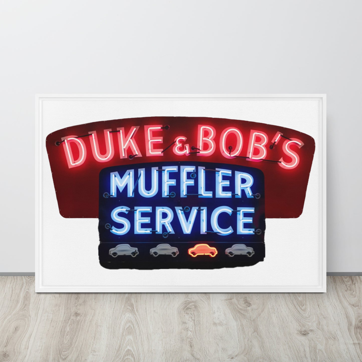 Duke + Bob Retro Neon Style Framed canvas