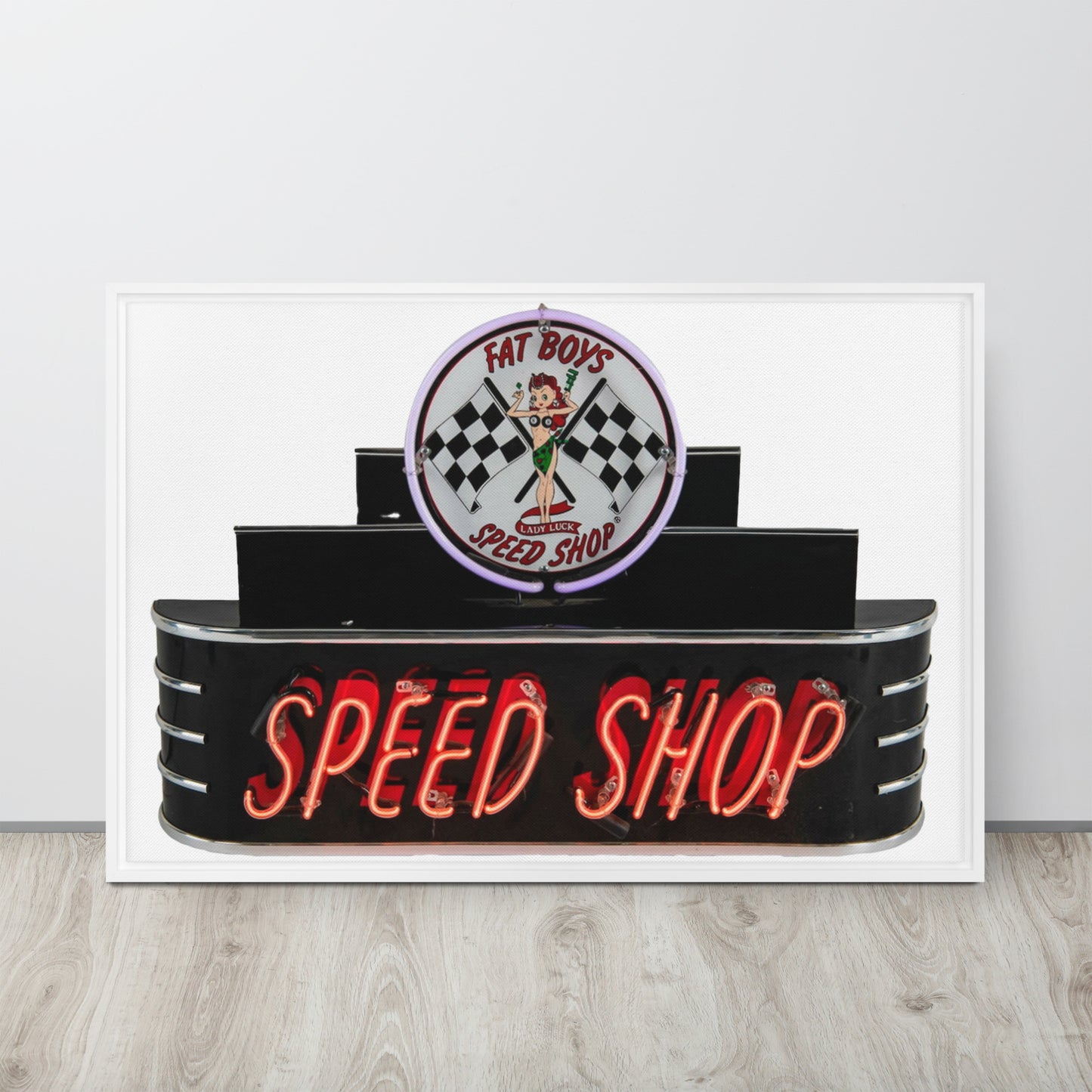 Vintage Neon Speed Shop Sign Framed canvas